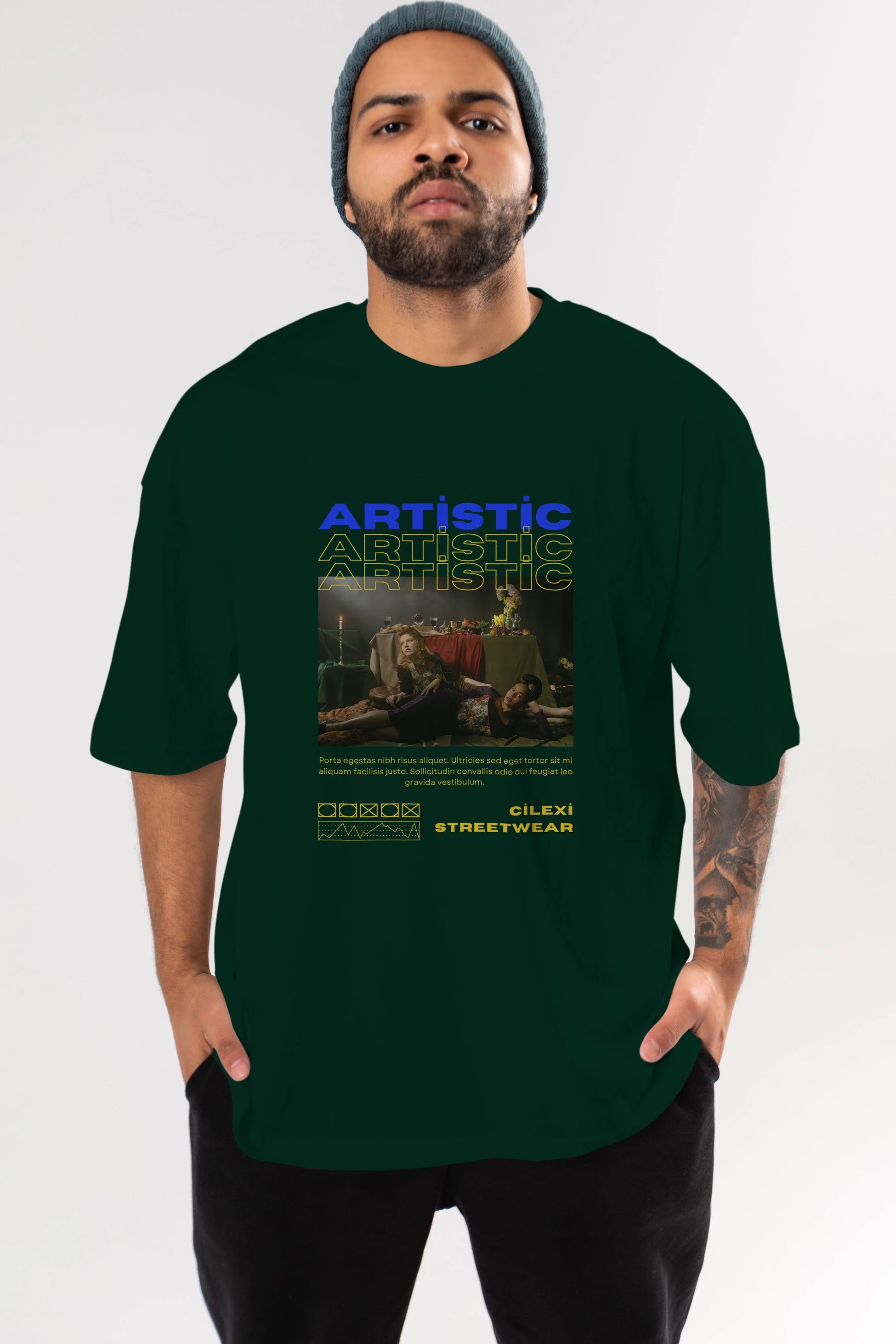 Artistic Yazılı Streetwear Ön Baskılı Oversize t-shirt Erkek Kadın Unisex