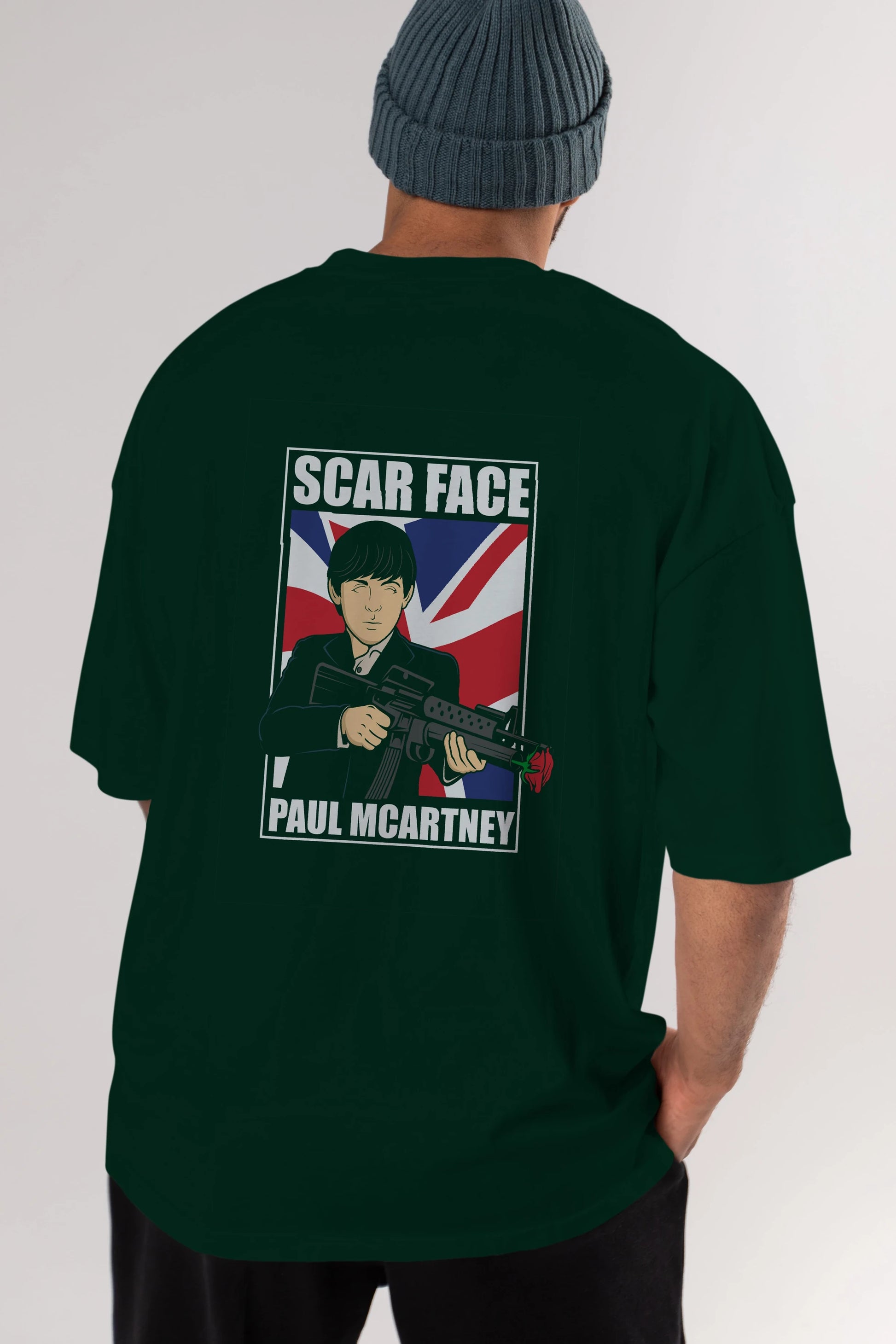 Paul Mccartney Scar Face Arka Baskılı Oversize t-shirt Erkek Kadın Unisex %100 Pamuk tişort