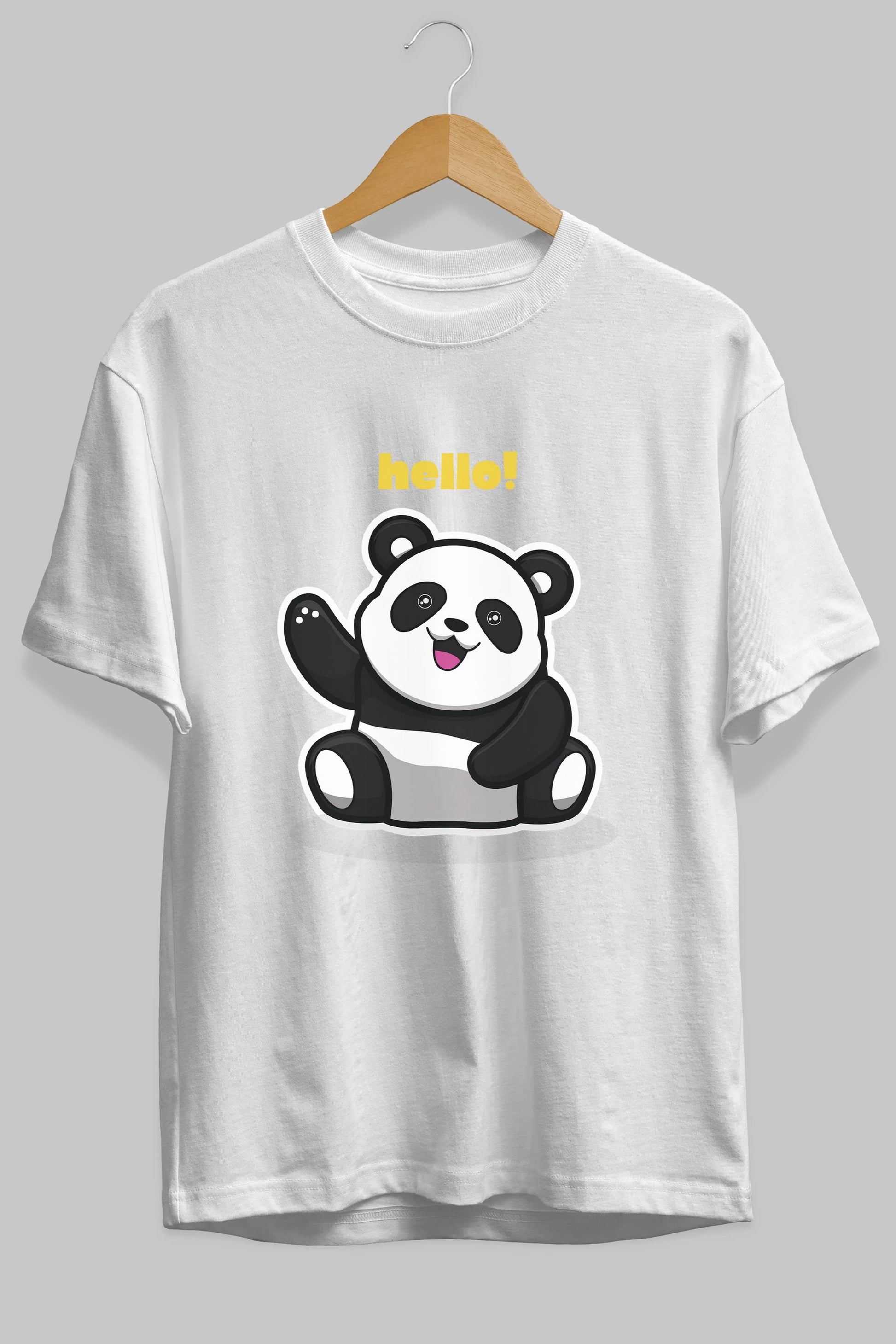 Hello Panda Ön Baskılı Oversize t-shirt Erkek Kadın Unisex