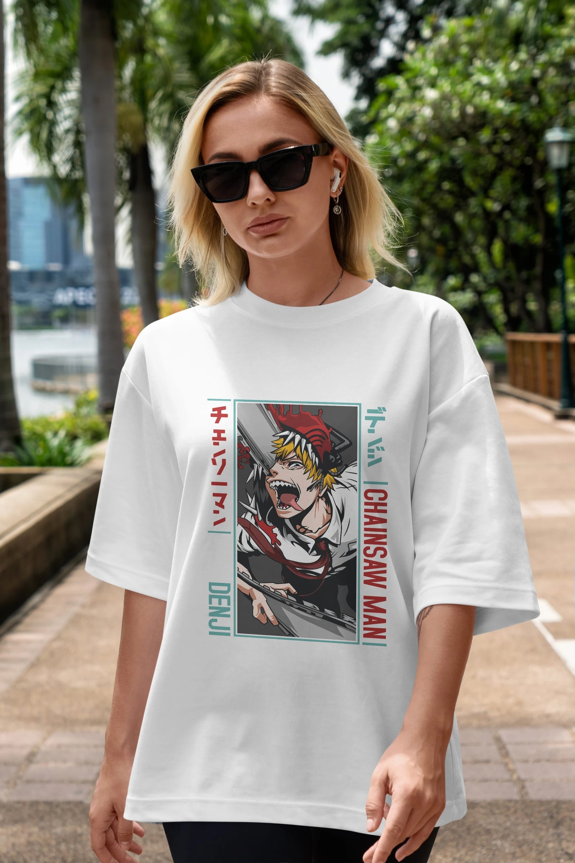 Denji Chainsaw Man Anime Ön Baskılı Oversize t-shirt %100 pamuk Erkek Kadın Unisex