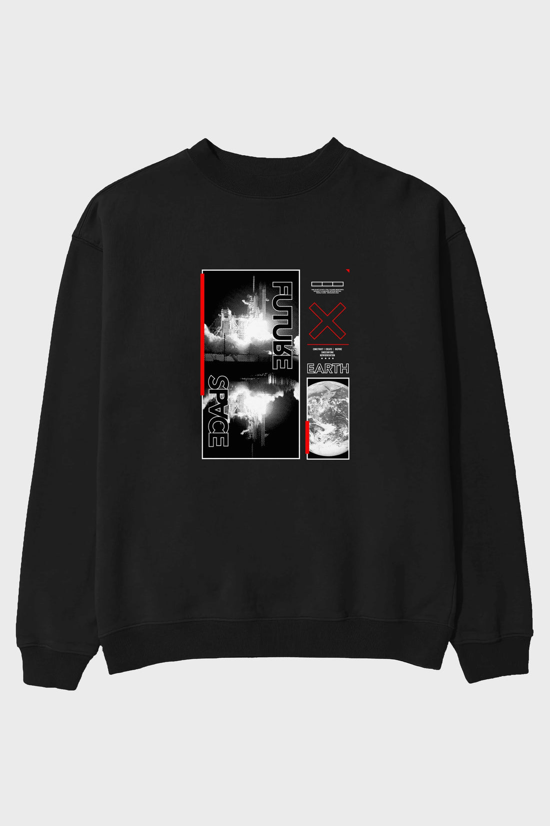 Future Space Ön Baskılı Oversize Sweatshirt Erkek Kadın Unisex
