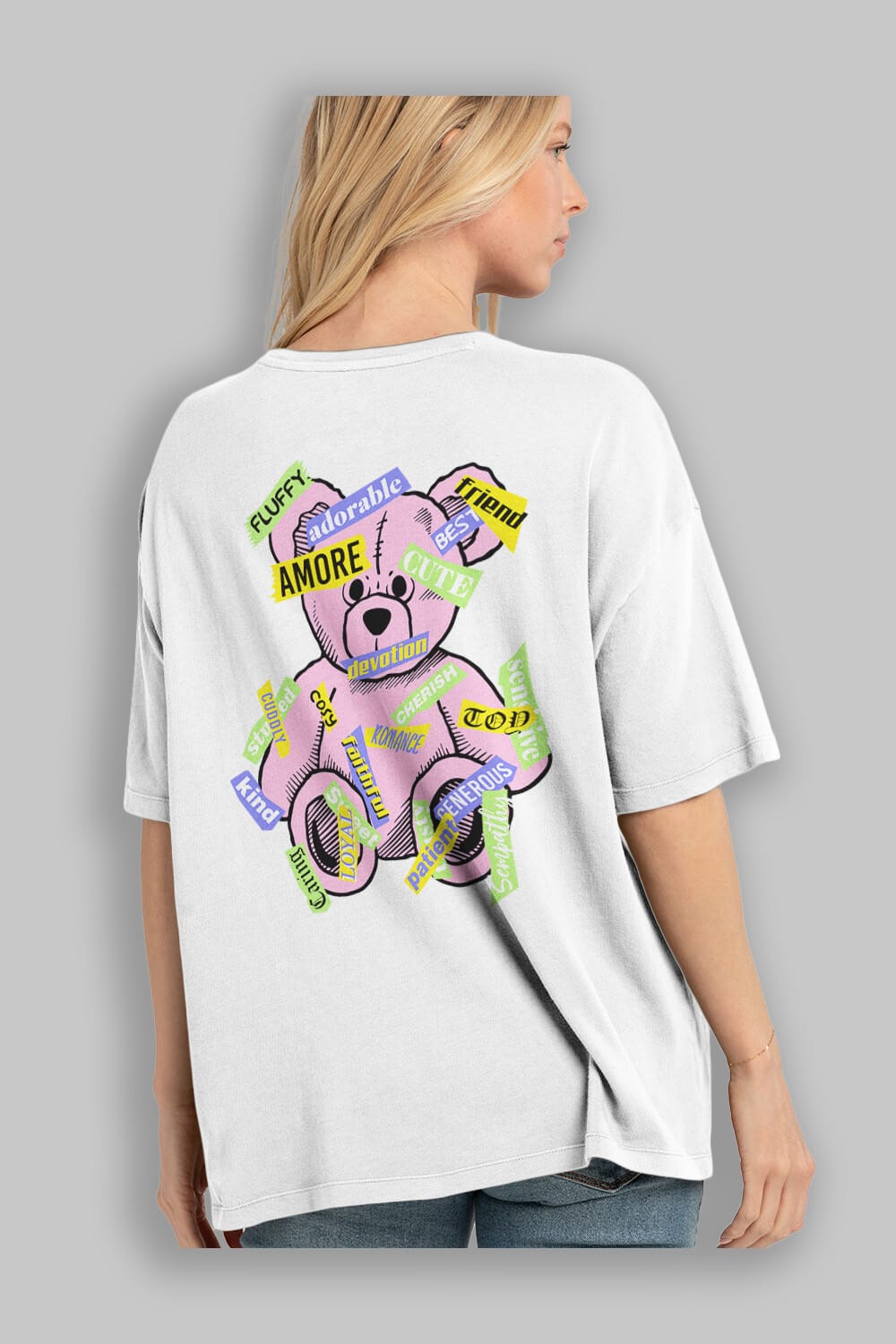 Teddy Bear Cute Arka Baskılı Oversize t-shirt Erkek Kadın Unisex