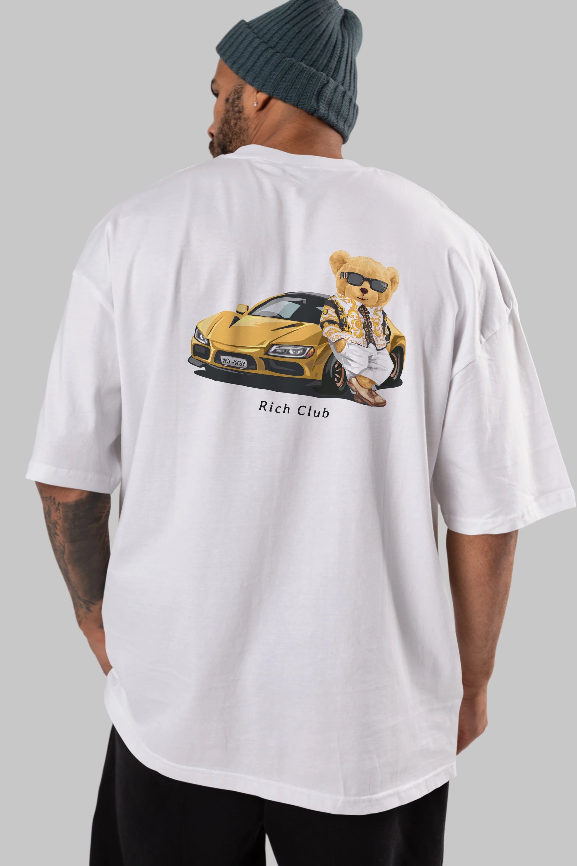 Teddy Bear Rich Club Arka Baskılı Oversize t-shirt Erkek Kadın Unisex %100 Pamuk