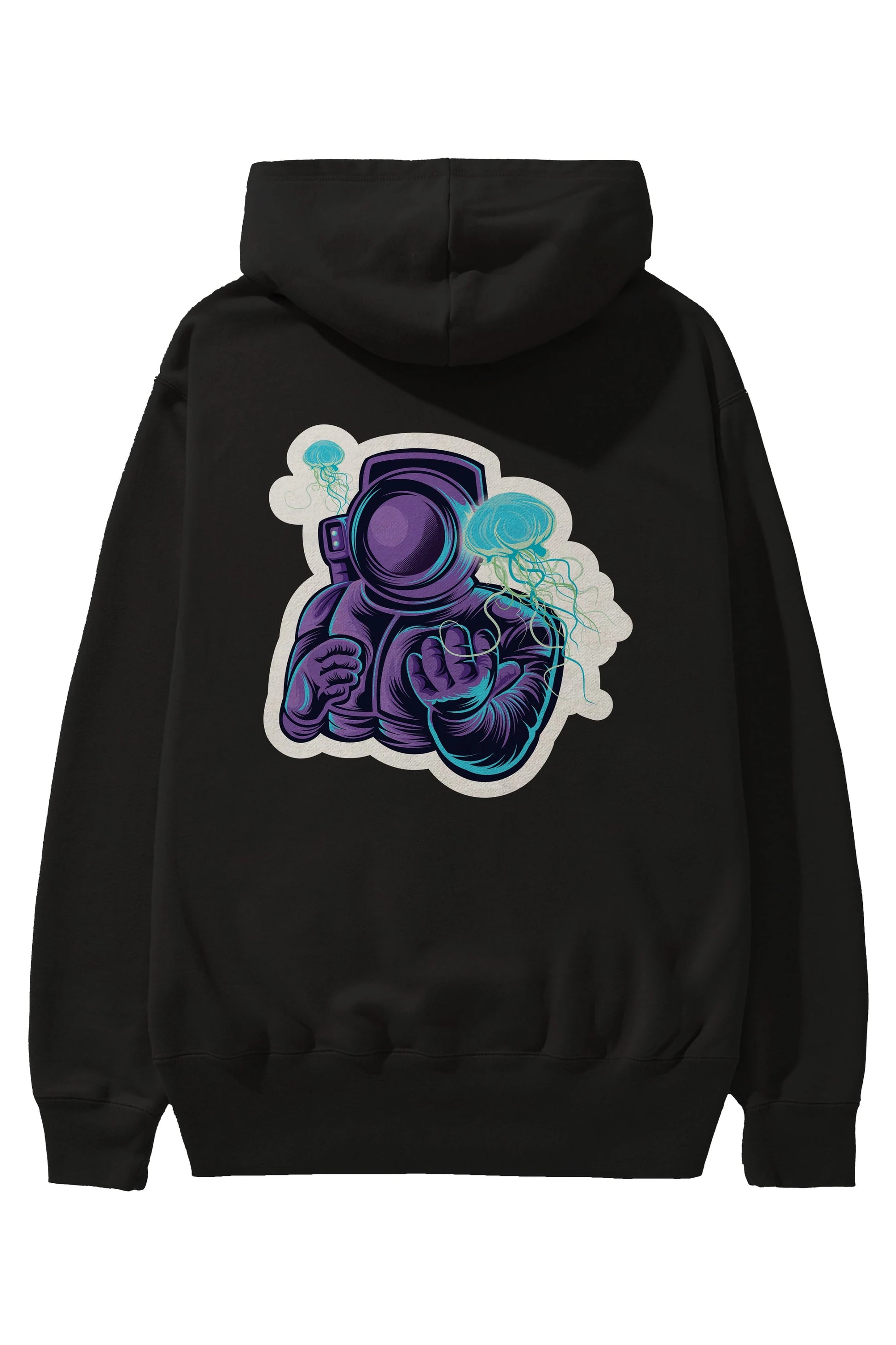 Astronaut and Jellyfish Sticker Arka Baskılı Hoodie Oversize Kapüşonlu Sweatshirt Erkek Kadın Unisex