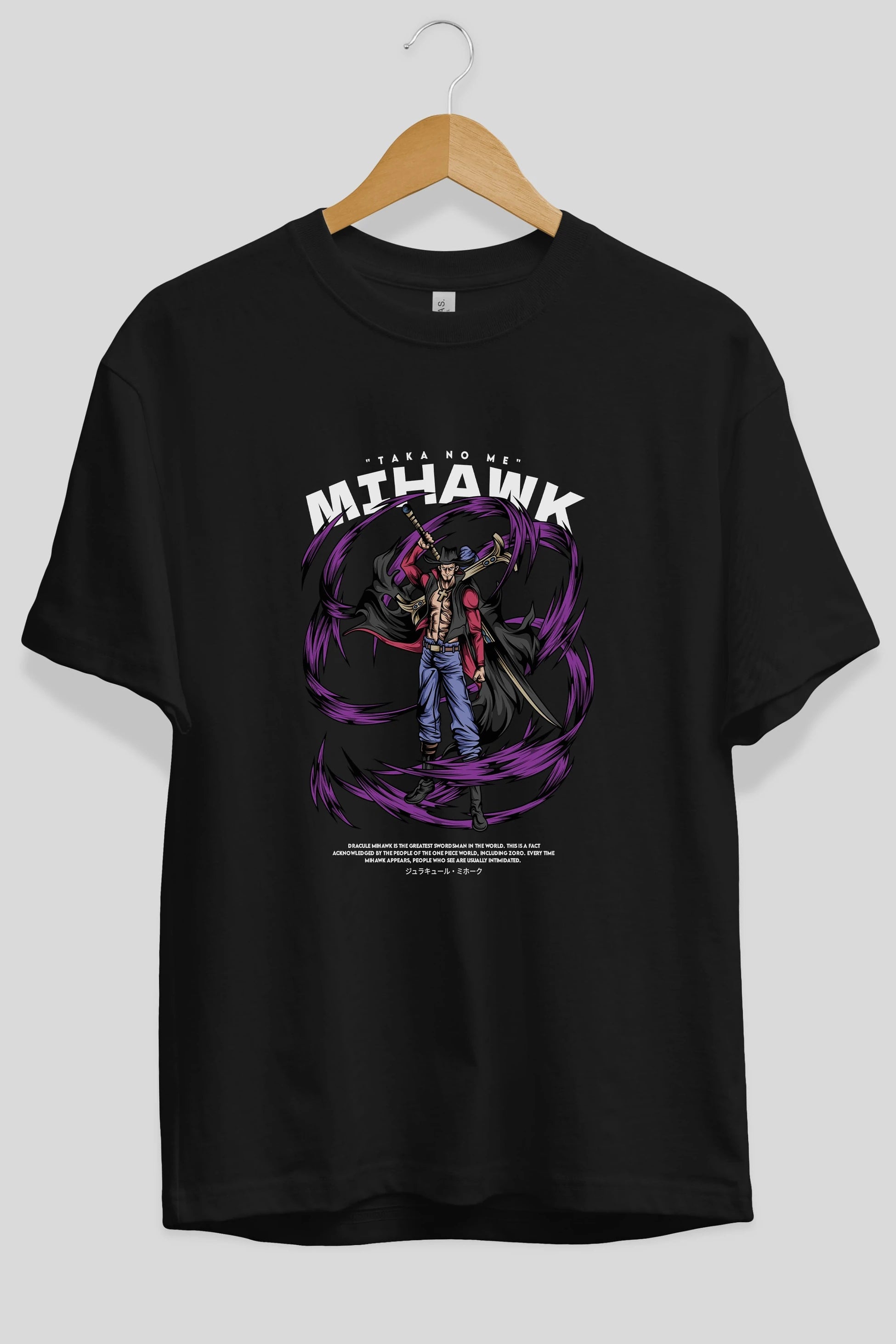 Mihawk Anime Ön Baskılı Oversize t-shirt %100 pamuk Erkek Kadın Unisex