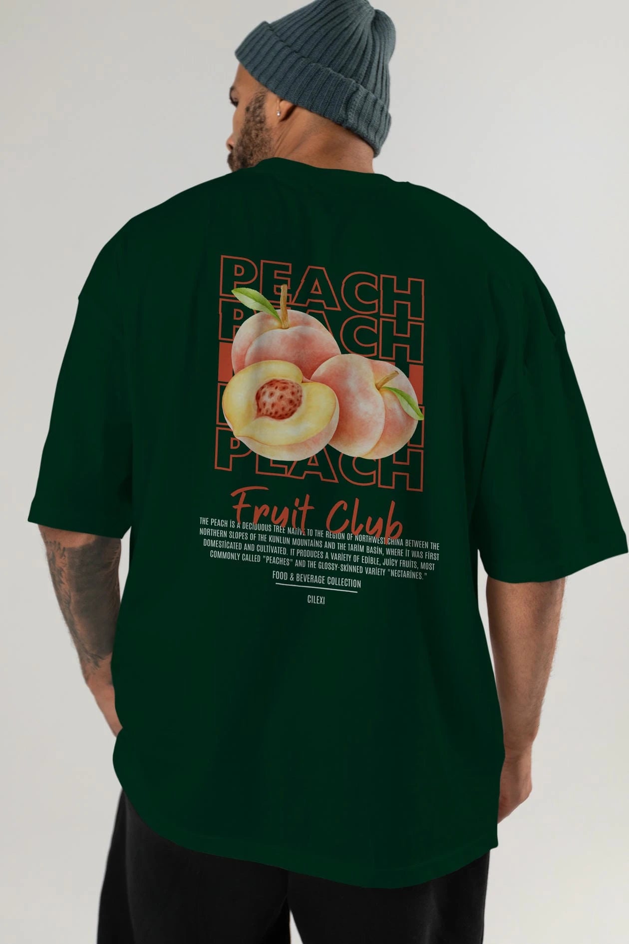 Peach Arka Baskılı Oversize t-shirt Erkek Kadın Pamuk Bisiklet Yaka tişort