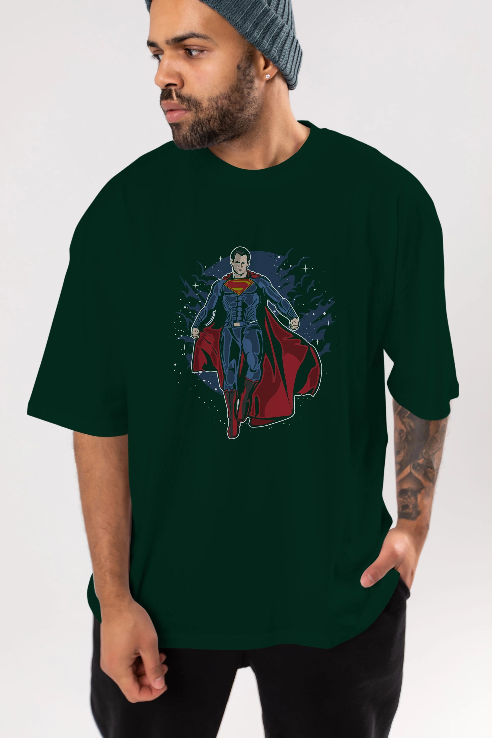 SUPERMAN Ön Baskılı Oversize t-shirt Erkek Kadın Unisex %100 Pamuk tişort