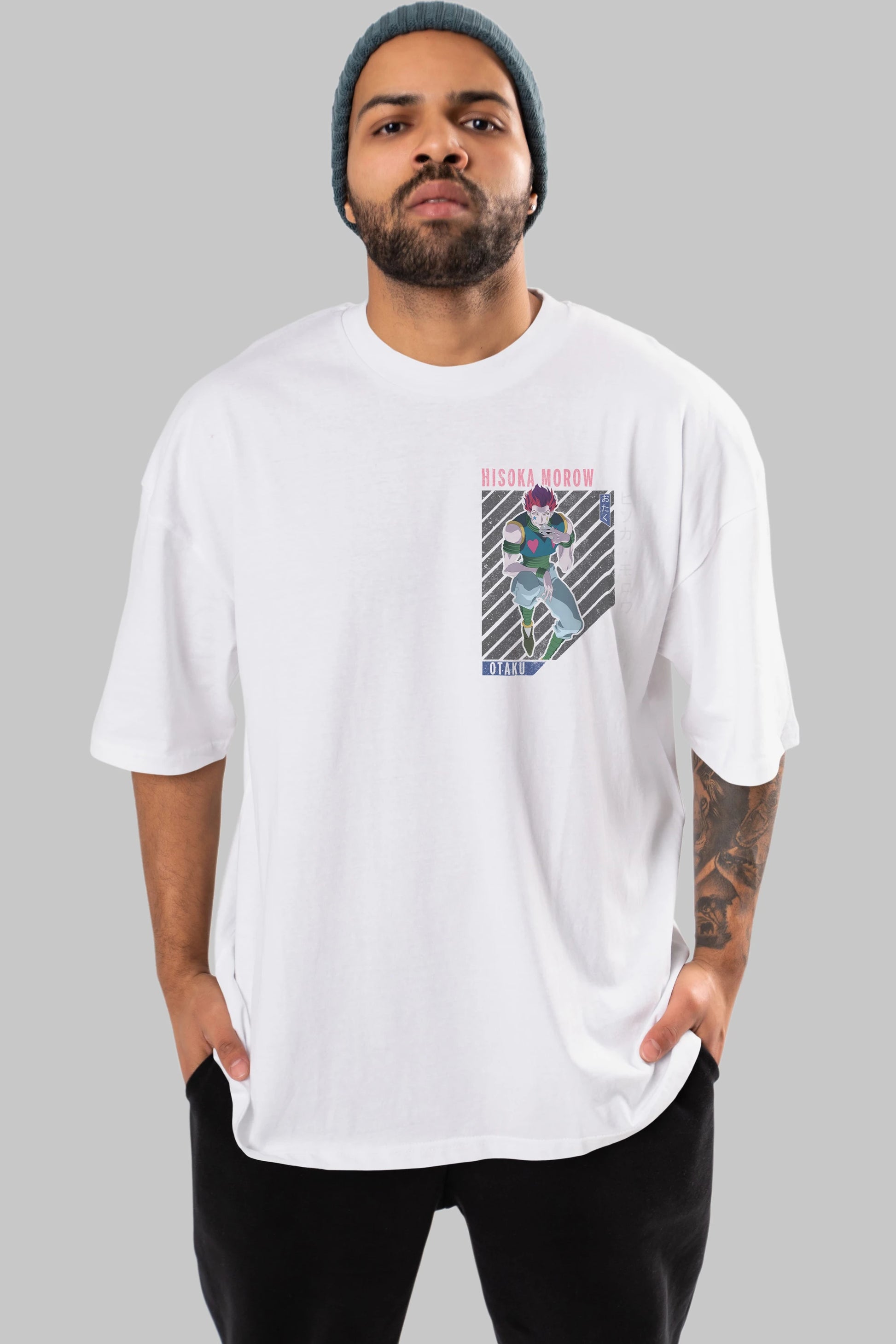 Hisoka Morow 2 2 Ön Sol Baskılı Oversize t-shirt Erkek Kadın Unisex %100 Pamuk Bisiklet Yaka tişort