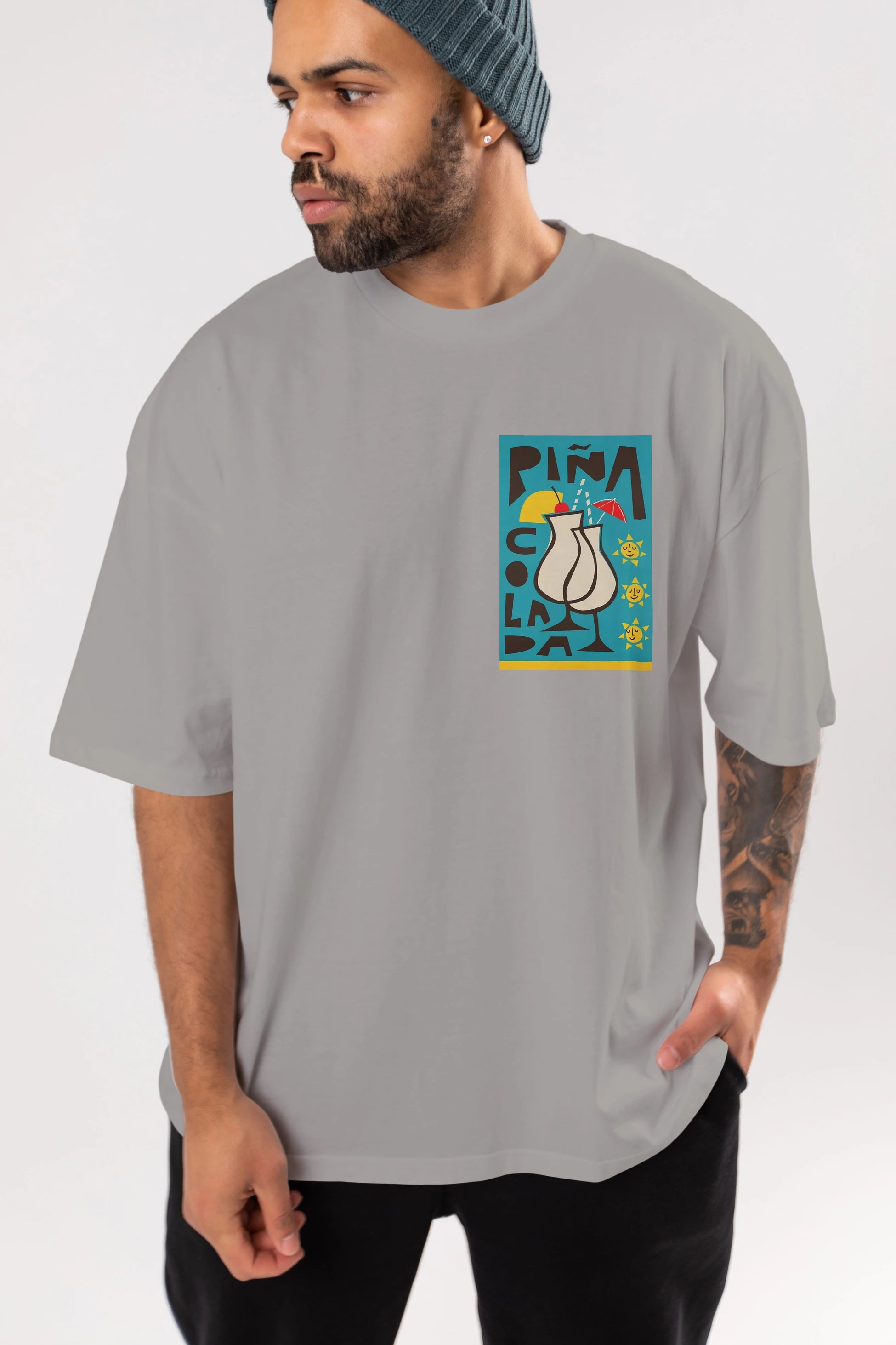 Pina Colada 4 Ön Sol Baskılı Oversize t-shirt Erkek Kadın Unisex %100 Pamuk Bisiklet Yaka tişort
