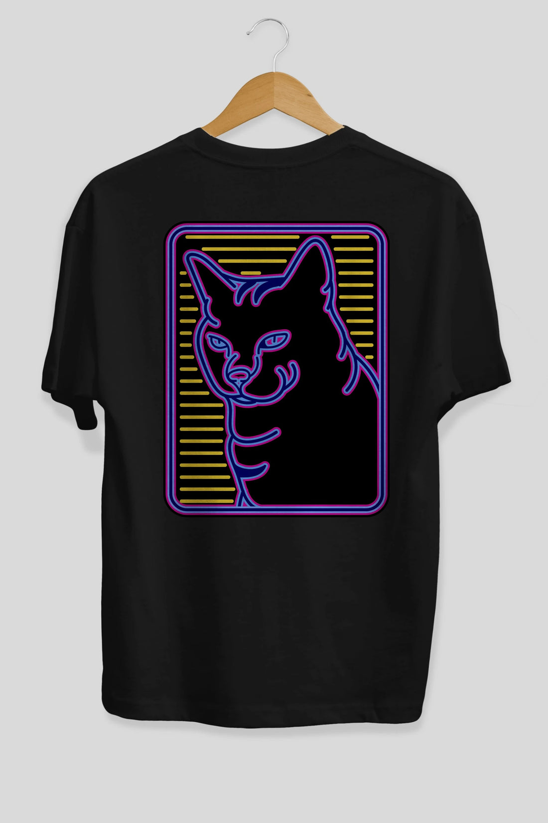 Neon Cat Arka Baskılı Oversize t-shirt Erkek Kadın Unisex