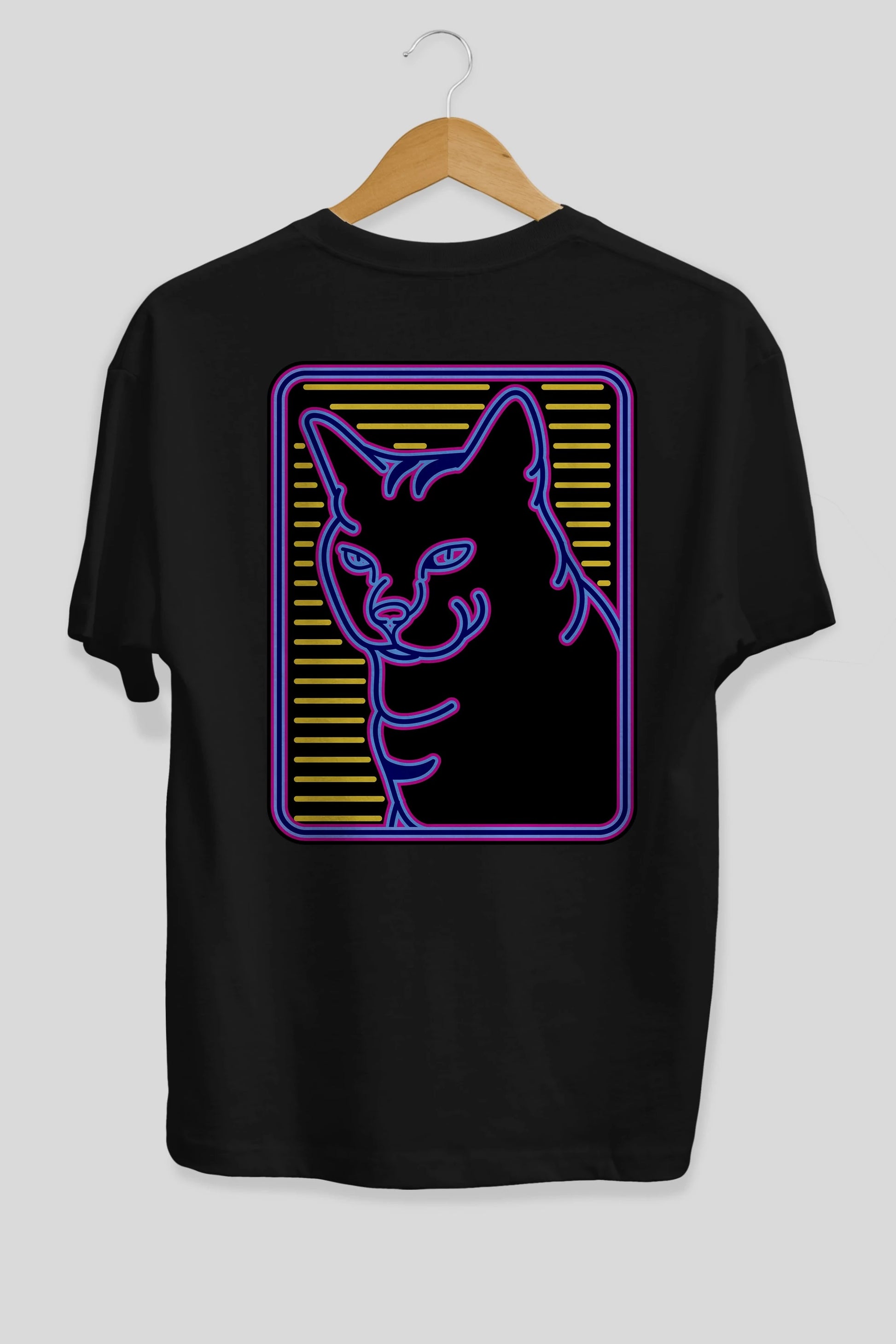 Neon Cat Arka Baskılı Oversize t-shirt Erkek Kadın Unisex