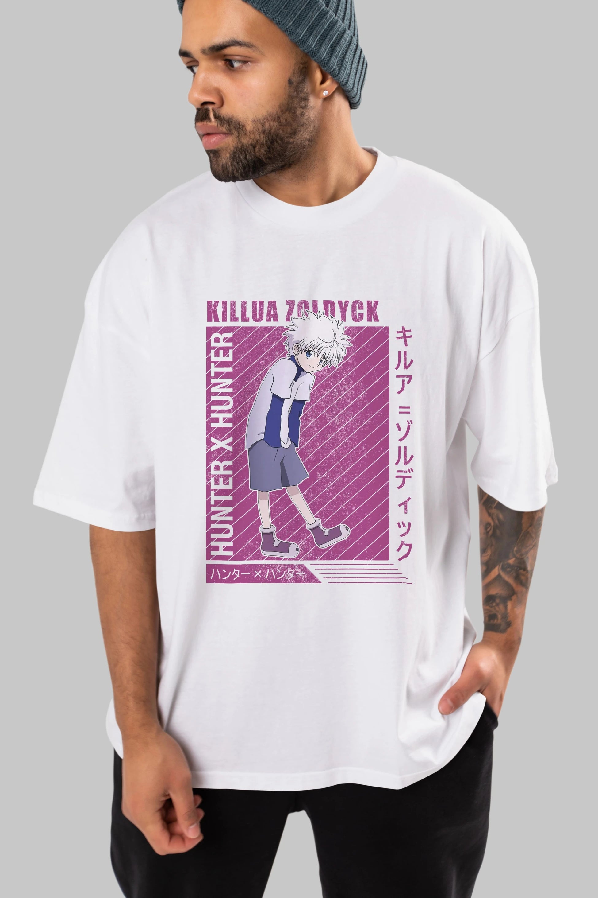 Killua Zoldyck 3 1 Anime Ön Baskılı Oversize t-shirt %100 pamuk Erkek Kadın Unisex