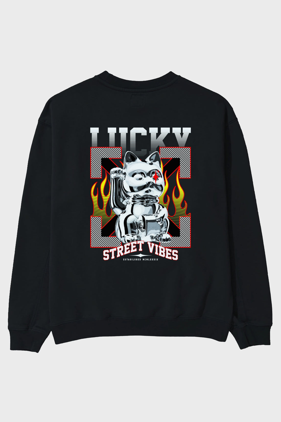 Lucky Street Vibes Arka Baskılı Oversize Sweatshirt Erkek Kadın Unisex