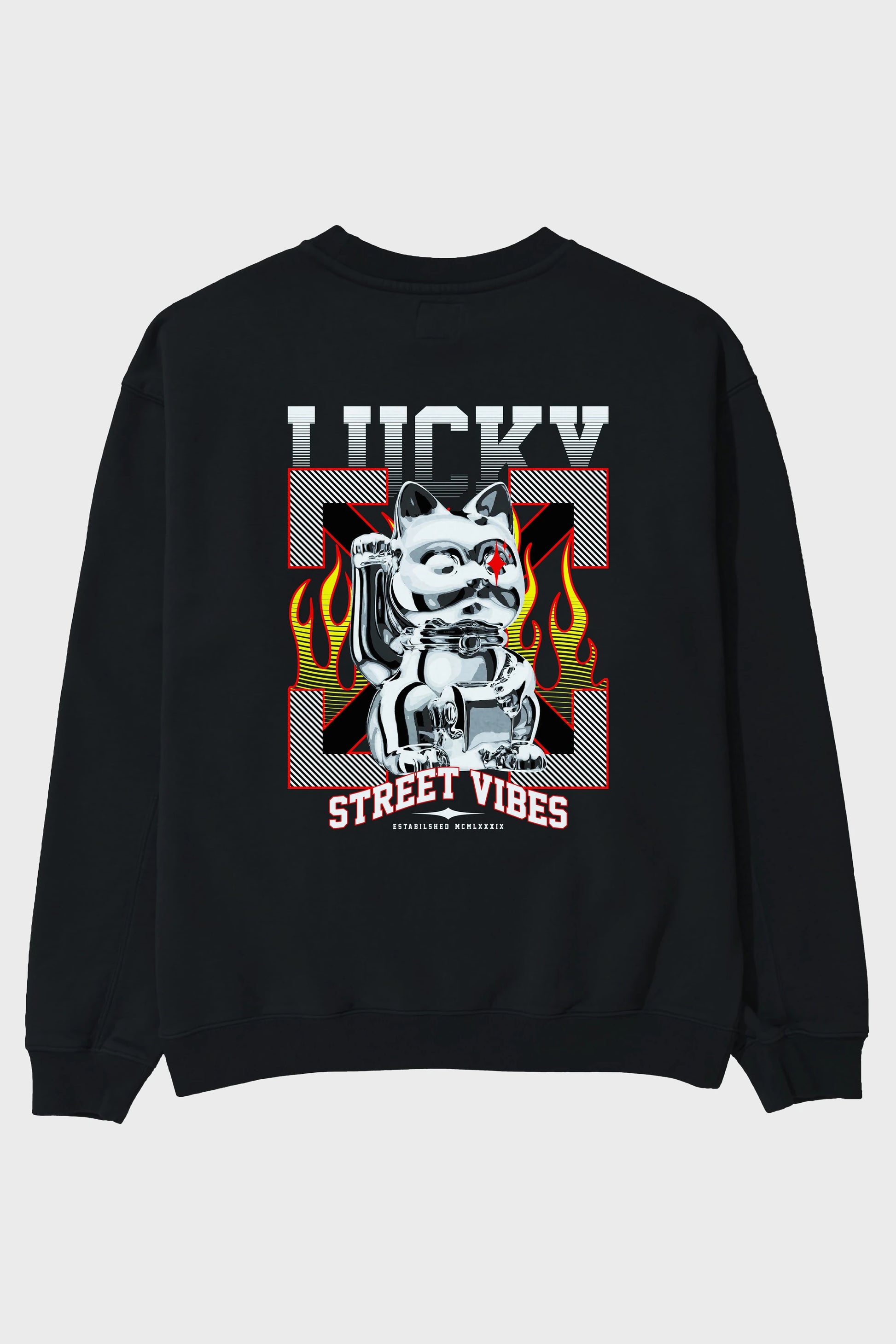 Lucky Street Vibes Arka Baskılı Oversize Sweatshirt Erkek Kadın Unisex