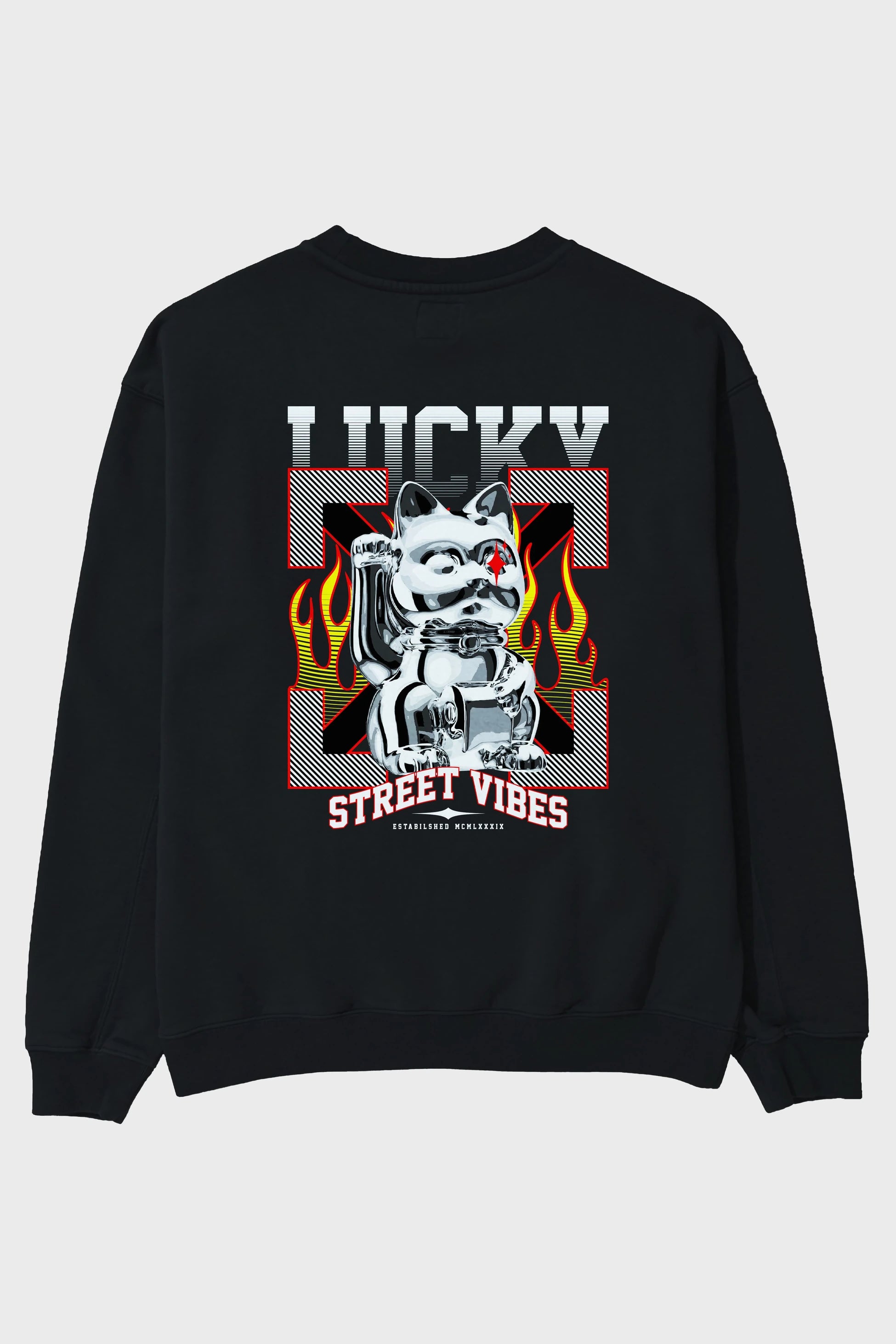 Lucky Street Vibes Arka Baskılı Oversize Sweatshirt Erkek Kadın Unisex