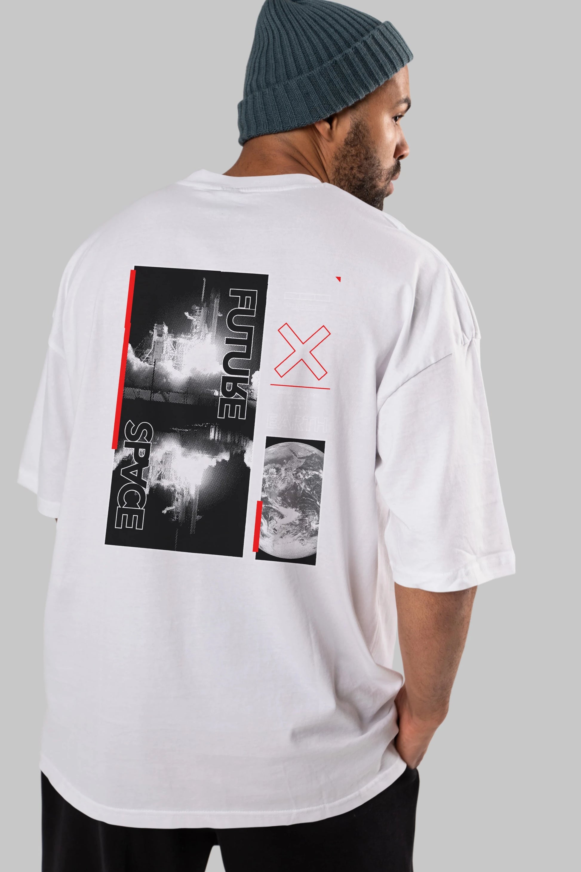 Future Space Arka Baskılı Oversize t-shirt Erkek Kadın Unisex