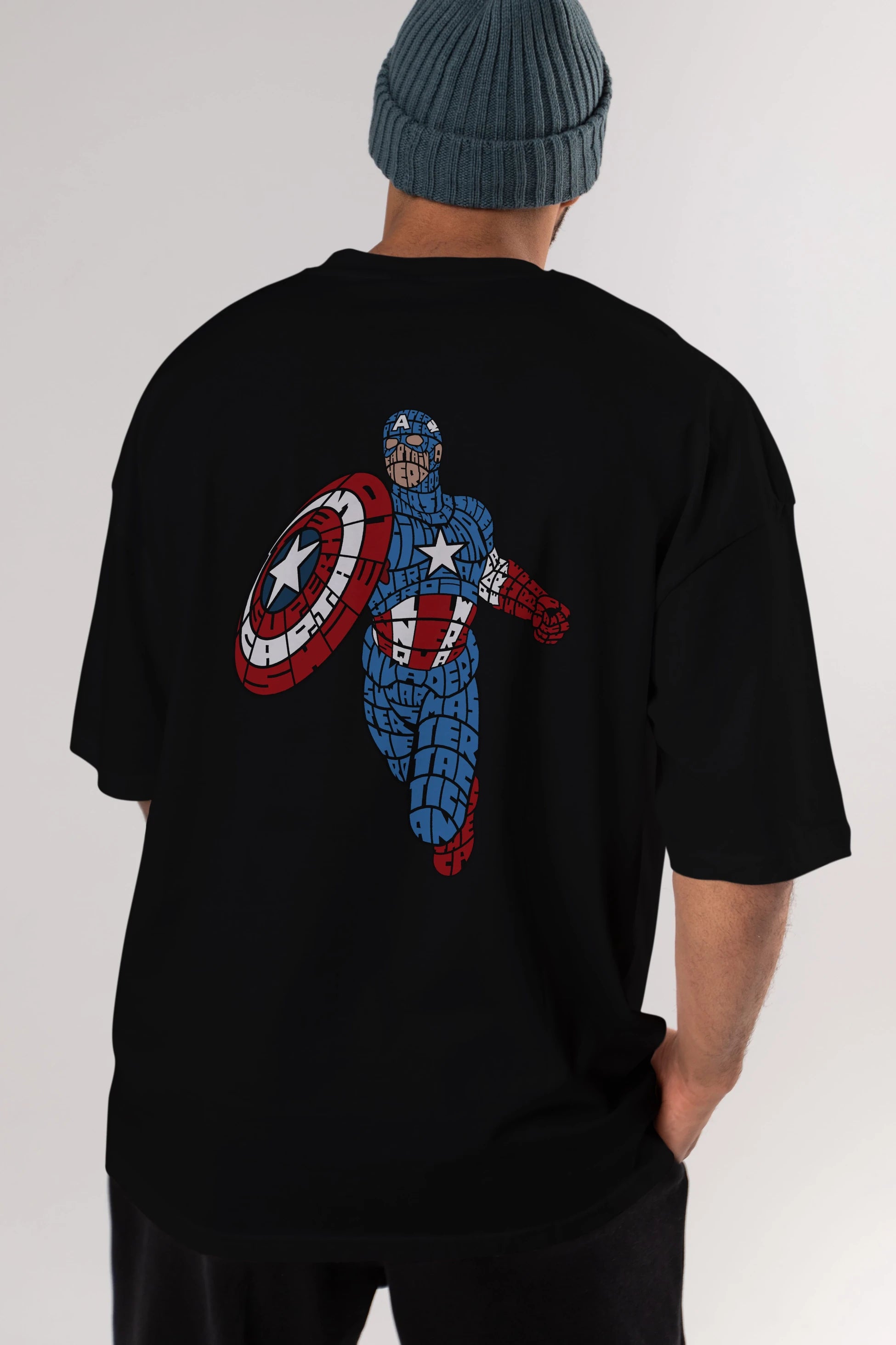 Star and Stripes Hero Arka Baskılı Oversize t-shirt %100 pamuk Erkek Kadın Unisex