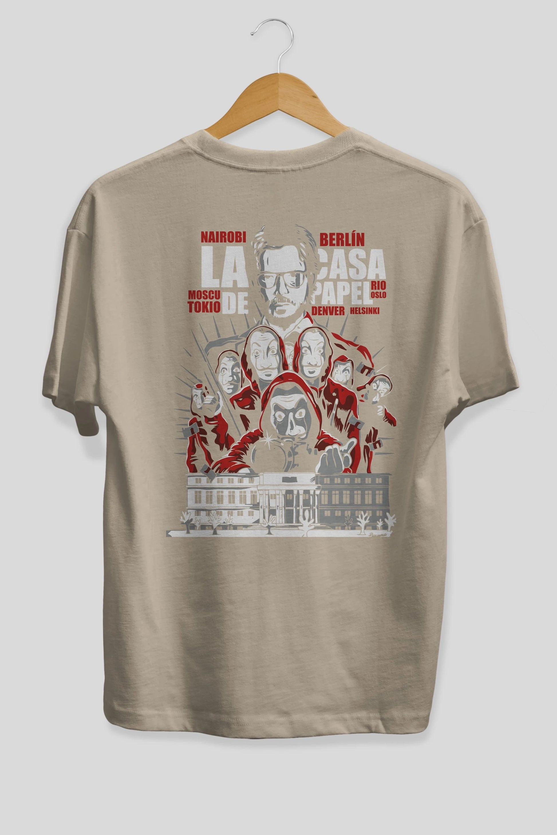 La Casa De Papel (2) Arka Baskılı Oversize t-shirt Erkek Kadın Unisex %100 Pamuk Bisiklet Yaka tişort