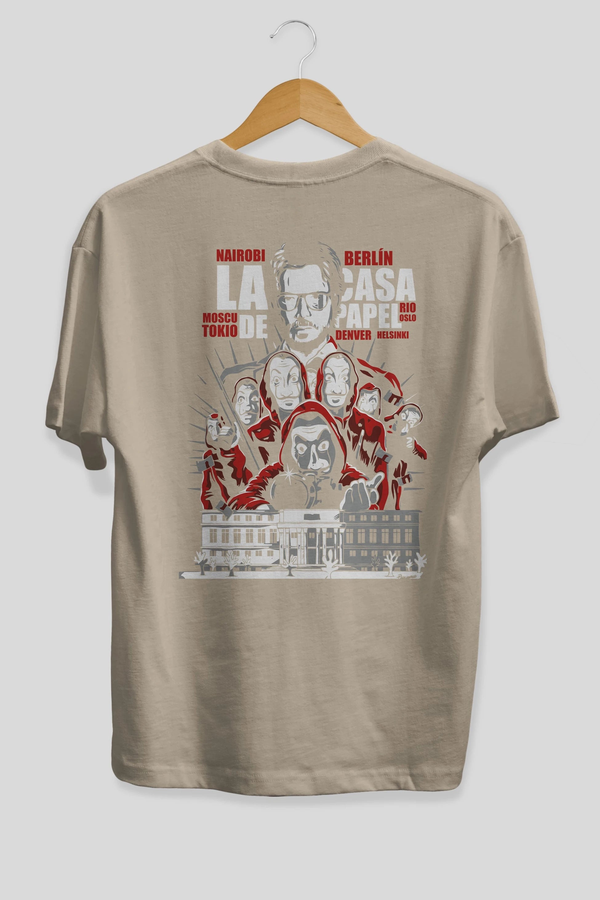 La Casa De Papel (2) Arka Baskılı Oversize t-shirt Erkek Kadın Unisex %100 Pamuk Bisiklet Yaka tişort