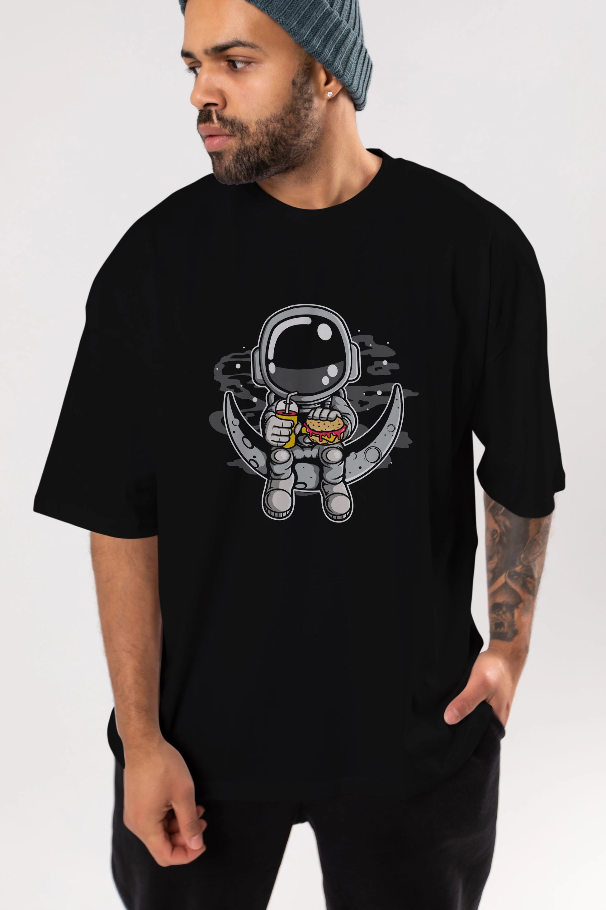 Astronaut Crescent Ön Baskılı Oversize t-shirt Erkek Kadın Unisex