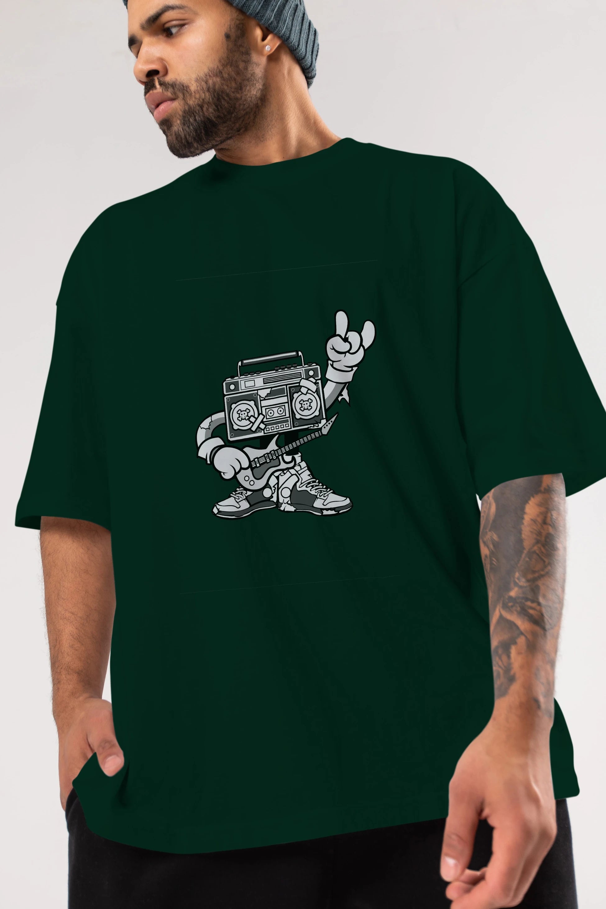 Boombox Rockstar Ön Baskılı Oversize t-shirt Erkek Kadın Unisex %100 Pamuk tişort