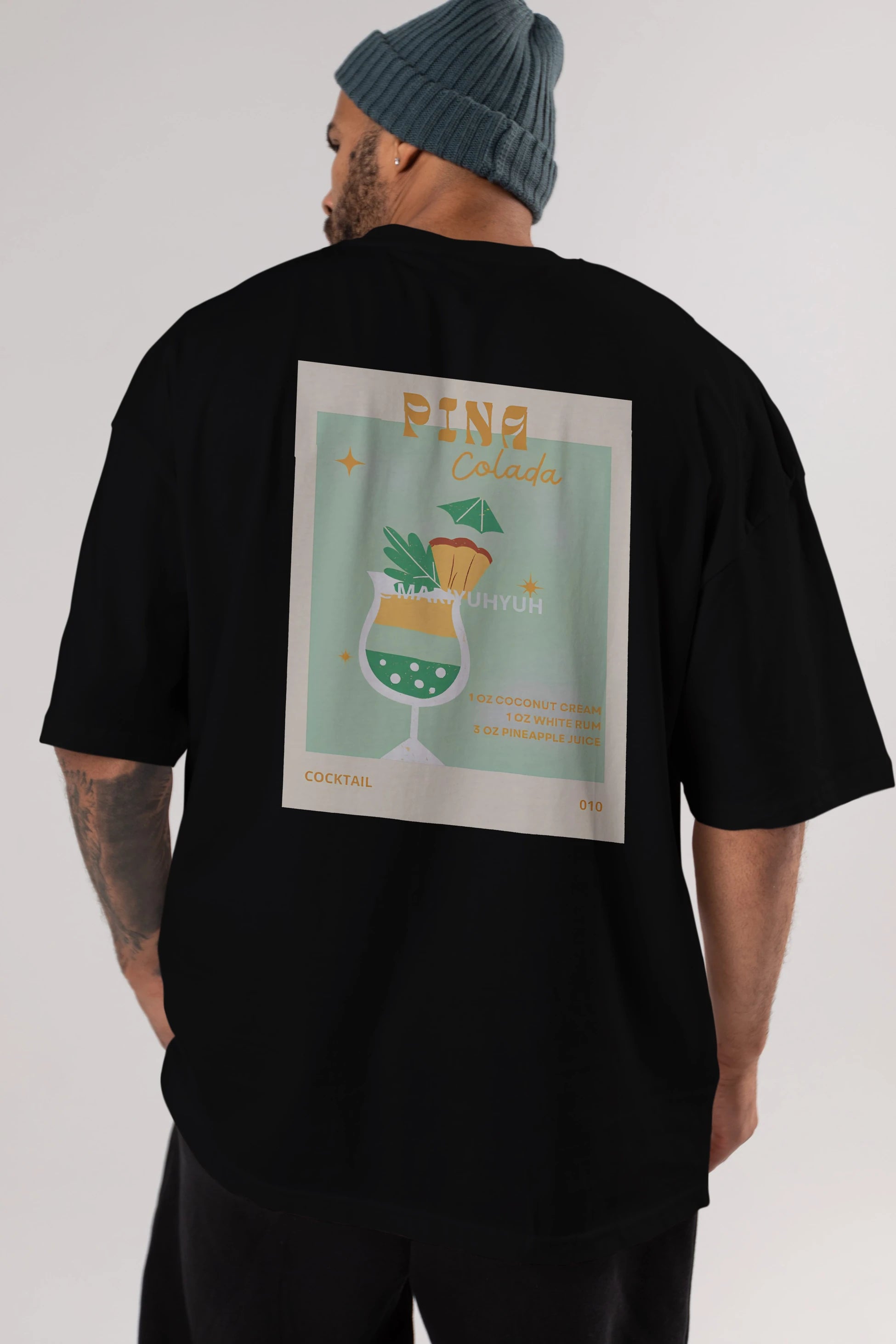Pina Colada Arka Baskılı Oversize t-shirt Erkek Kadın Unisex %100 Pamuk Bisiklet Yaka tişort