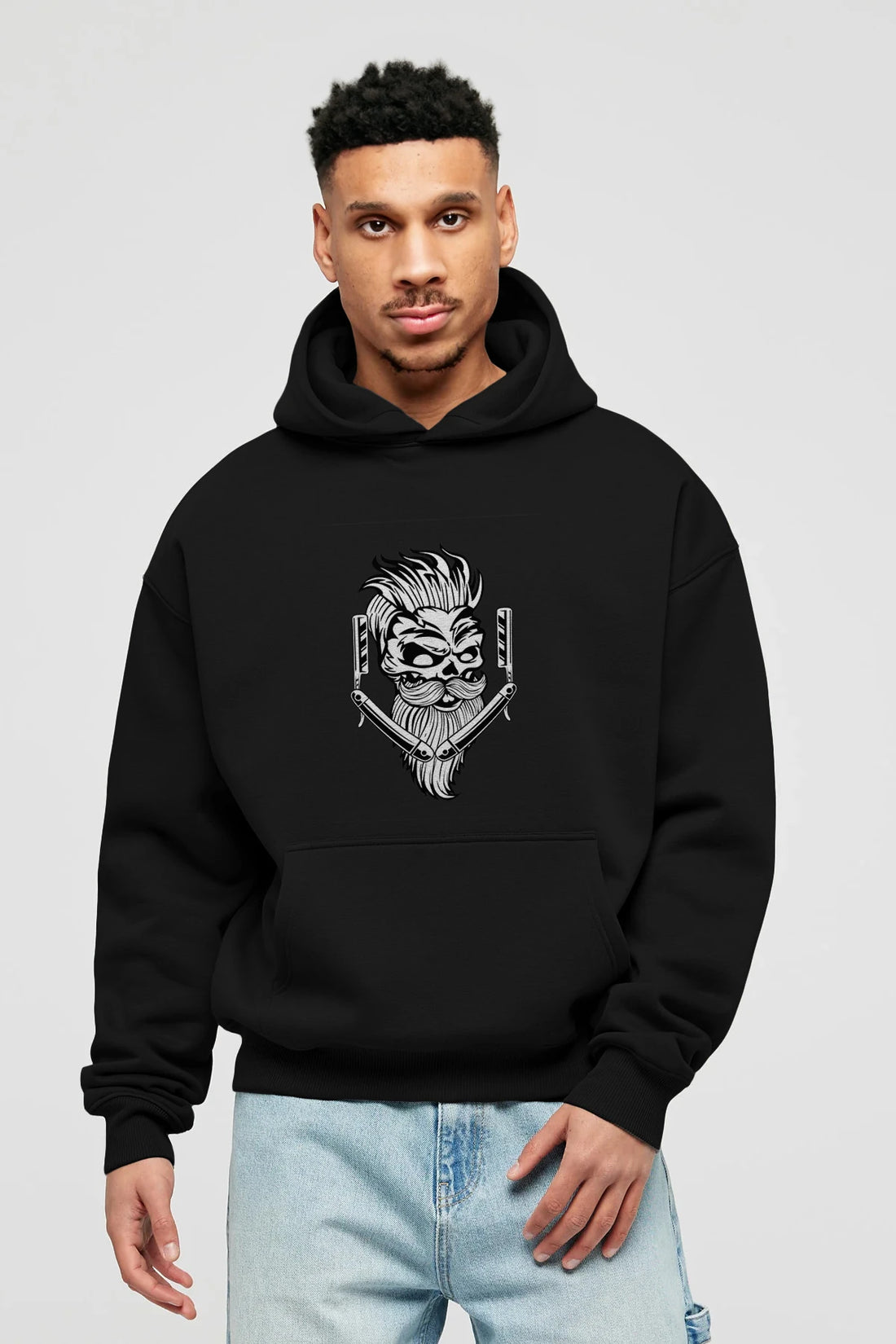 Skull Beard Ön Baskılı Hoodie Oversize Kapüşonlu Sweatshirt Erkek Kadın Unisex