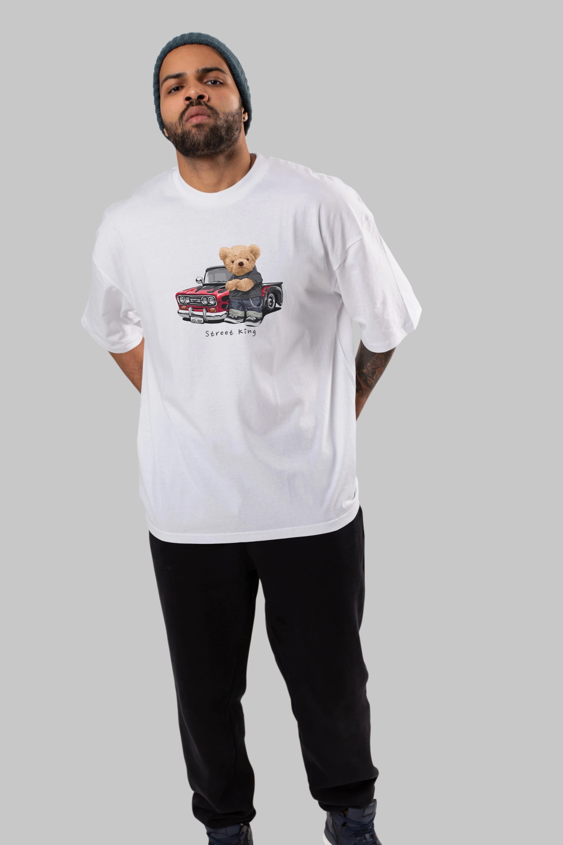 Teddy Bear Street King Ön Baskılı Oversize t-shirt Erkek Kadın Unisex %100 Pamuk