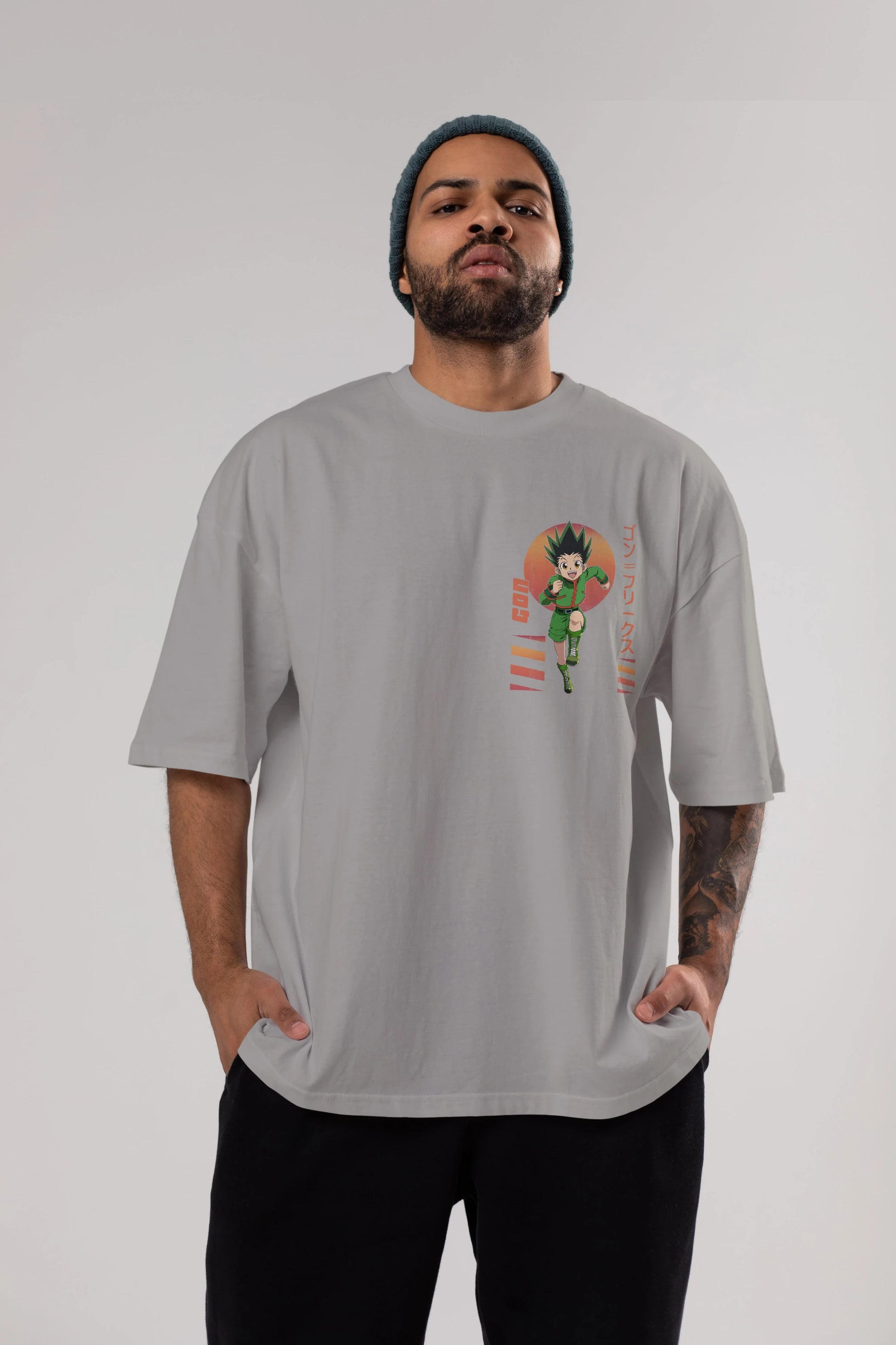 Gon Freecss HUNTER X HUNTER 2 Ön Sol Baskılı Oversize t-shirt Erkek Kadın Unisex %100 Pamuk Bisiklet Yaka tişort