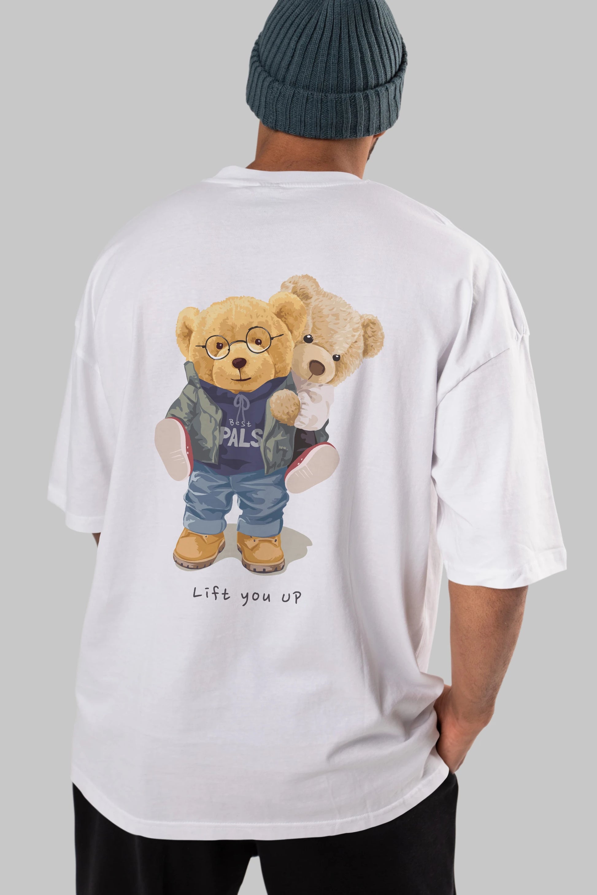 Teddy Bear Lift You Up Arka Baskılı Oversize t-shirt Erkek Kadın Unisex %100 Pamuk