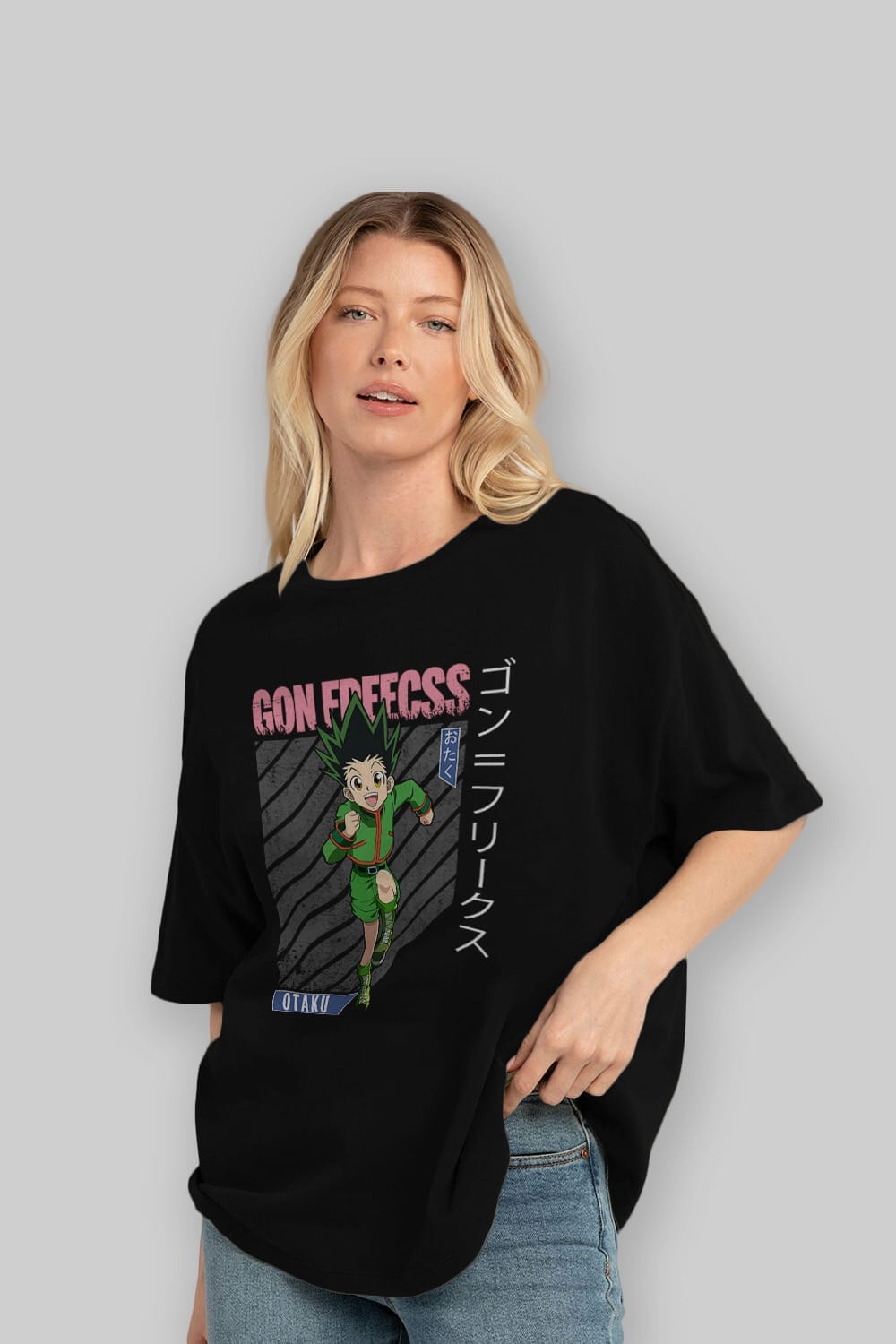 Gon Freecss HUNTER X HUNTER Anime Ön Baskılı Oversize t-shirt %100 pamuk Erkek Kadın Unisex