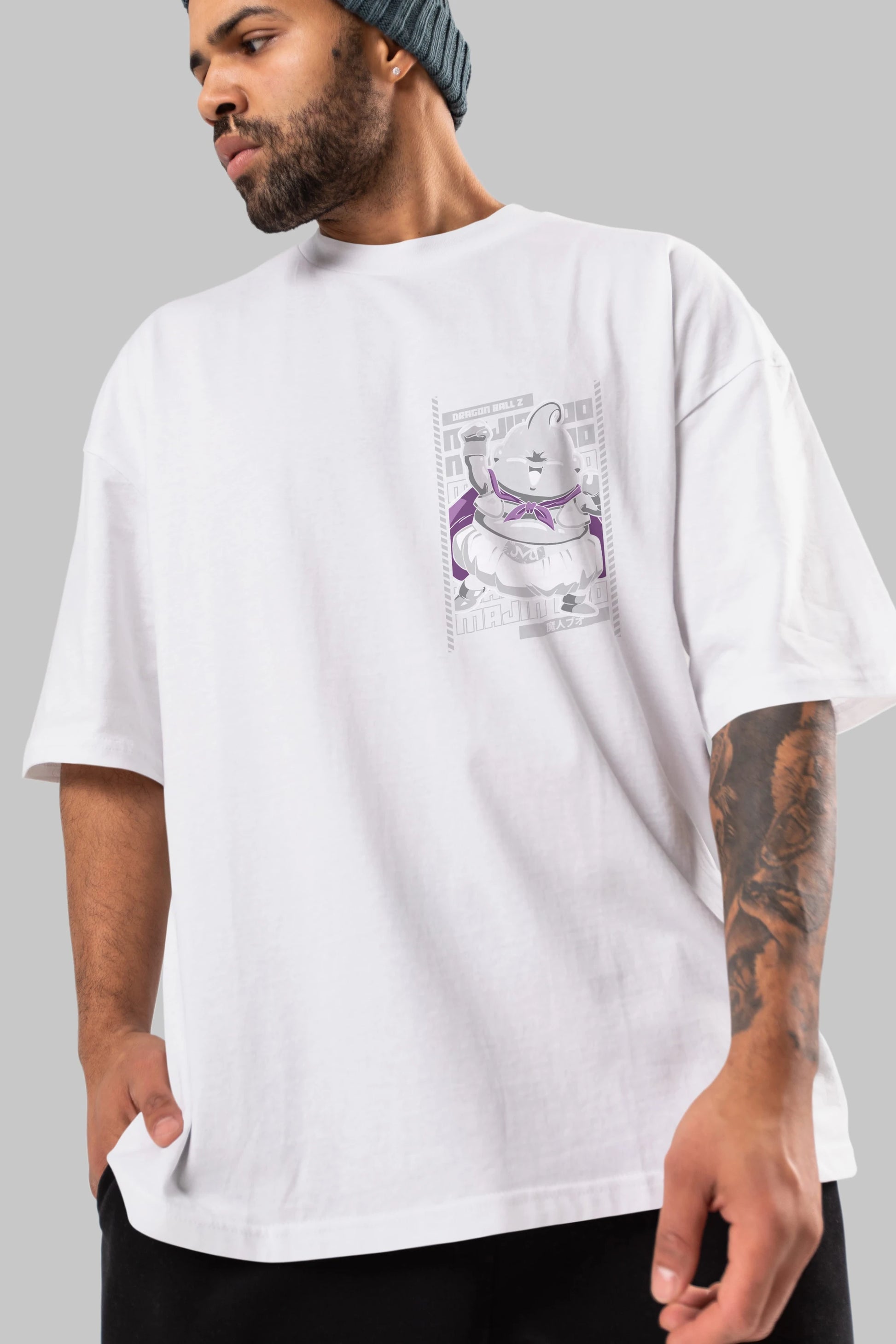 MAJIN BOO2 Ön Sol Baskılı Oversize t-shirt Erkek Kadın Unisex %100 Pamuk Bisiklet Yaka tişort