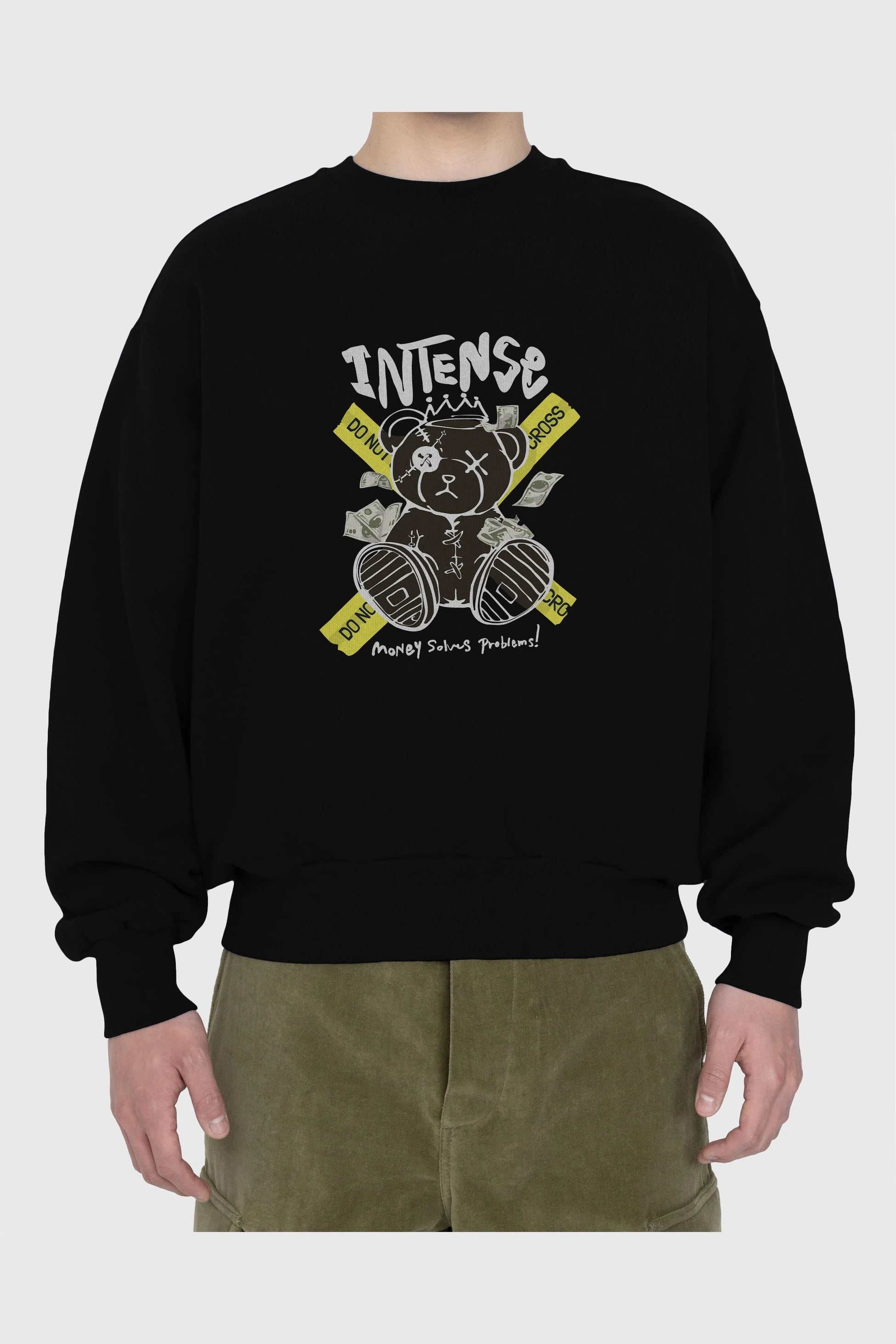 Teddy Bear intense Ön Baskılı Oversize Sweatshirt Erkek Kadın Unisex