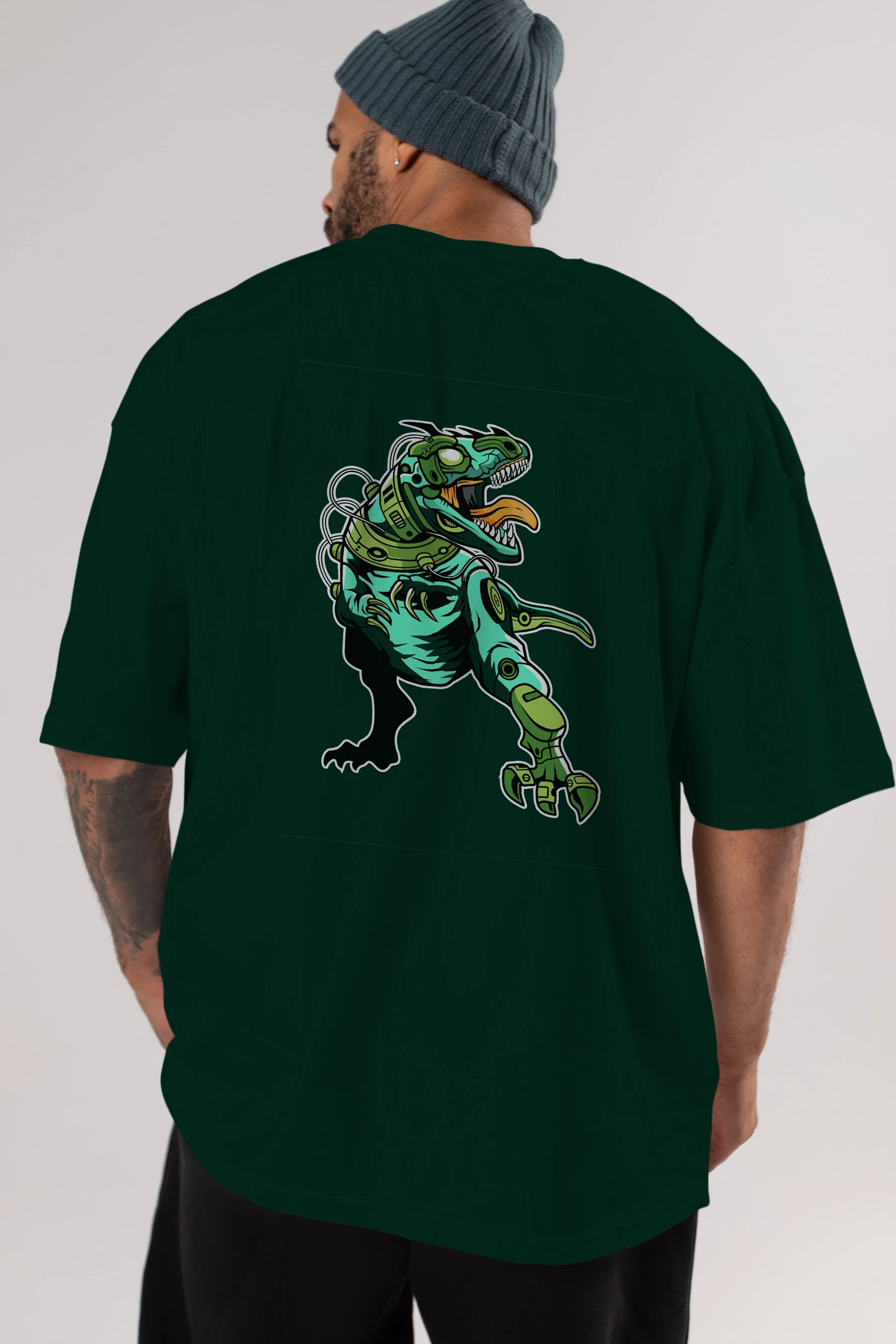 Trex Robot Arka Baskılı Oversize t-shirt Erkek Kadın Unisex %100 Pamuk tişort