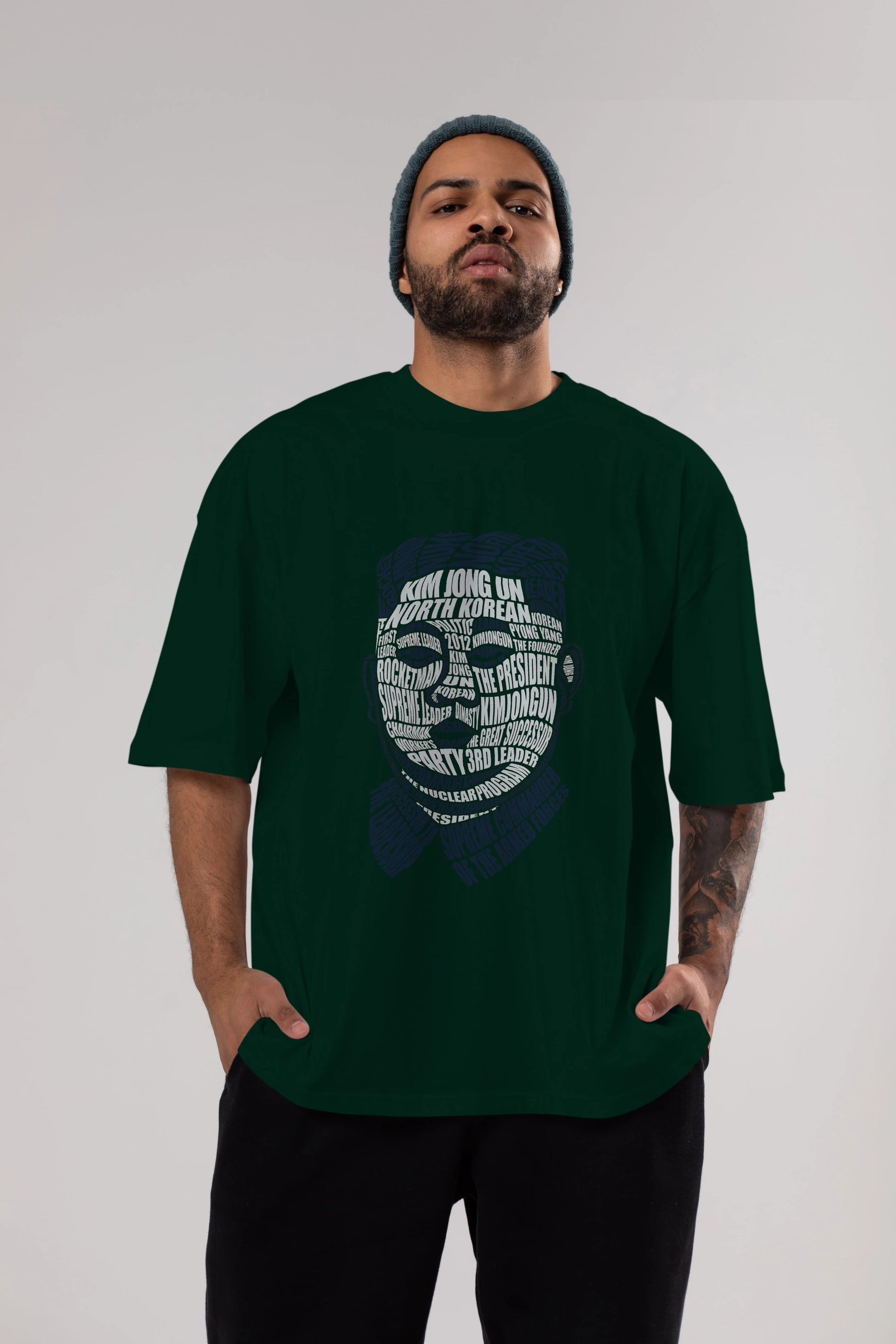 Kim Jong Un Calligram Ön Baskılı Oversize t-shirt %100 pamuk Erkek Kadın Unisex