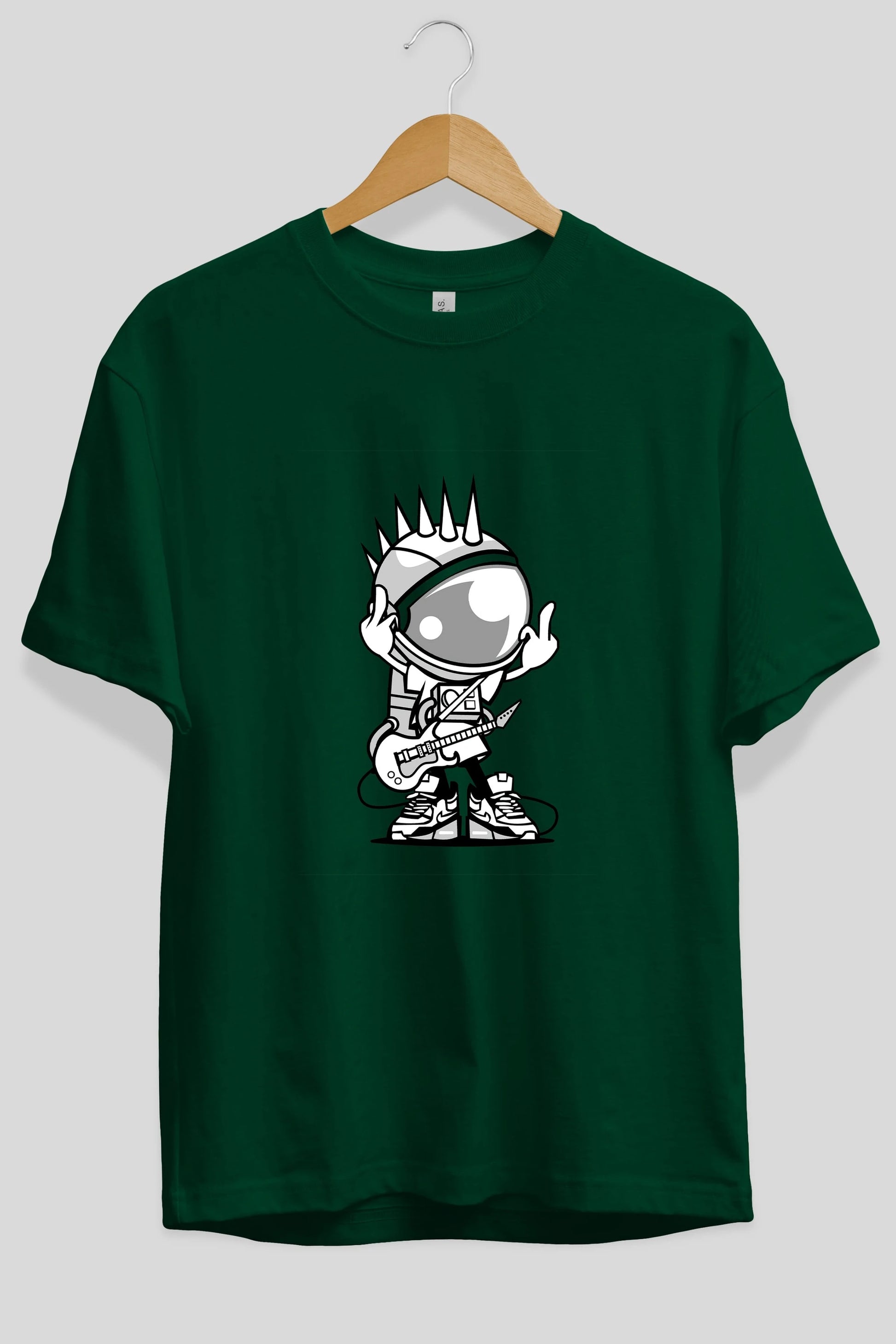 Astronaut Punk Rock Ön Baskılı Oversize t-shirt Erkek Kadın Unisex %100 Pamuk tişort