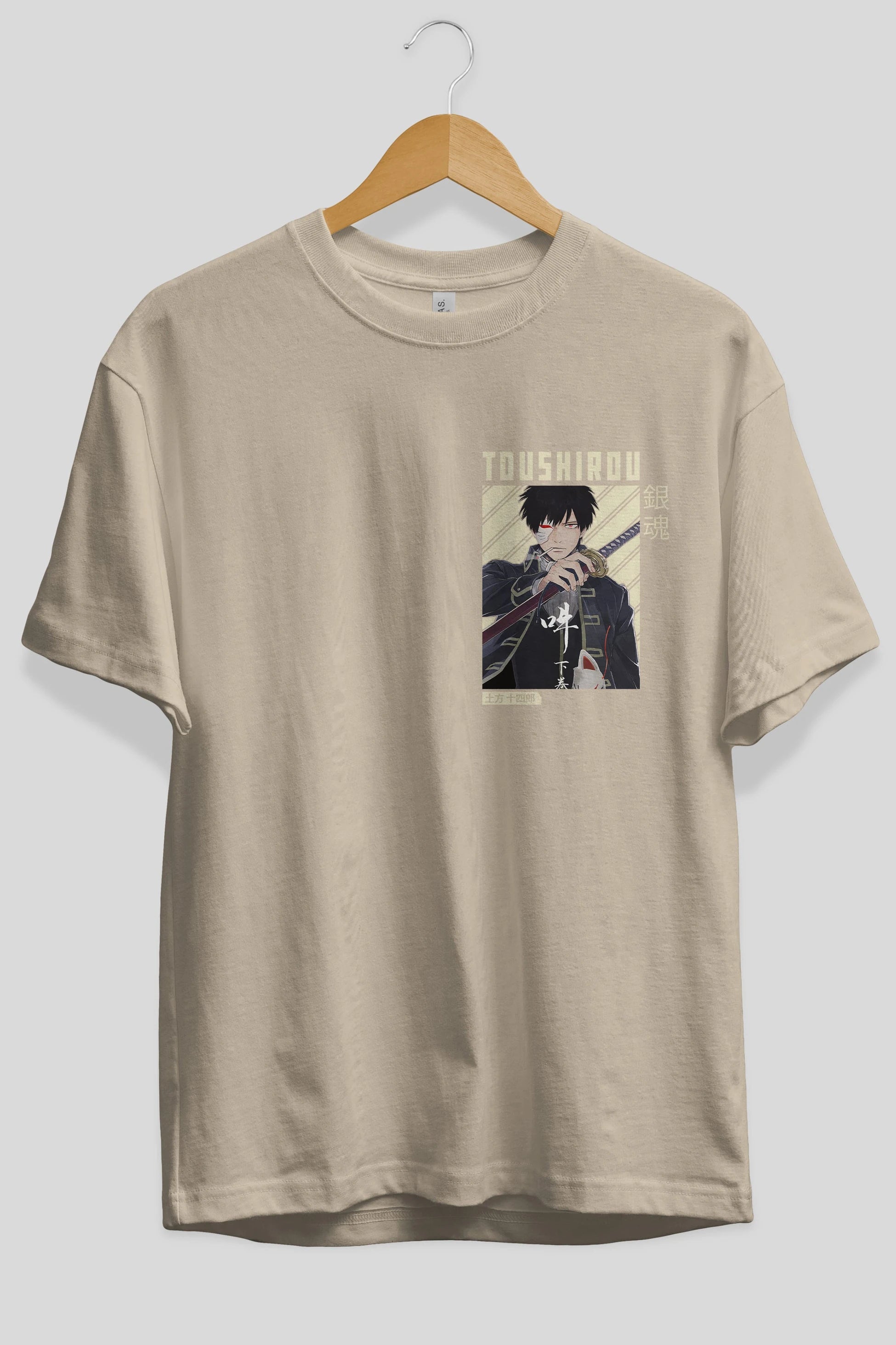 Toushirou Hijikata Ön Sol Baskılı Oversize t-shirt Erkek Kadın Unisex %100 Pamuk Bisiklet Yaka tişort