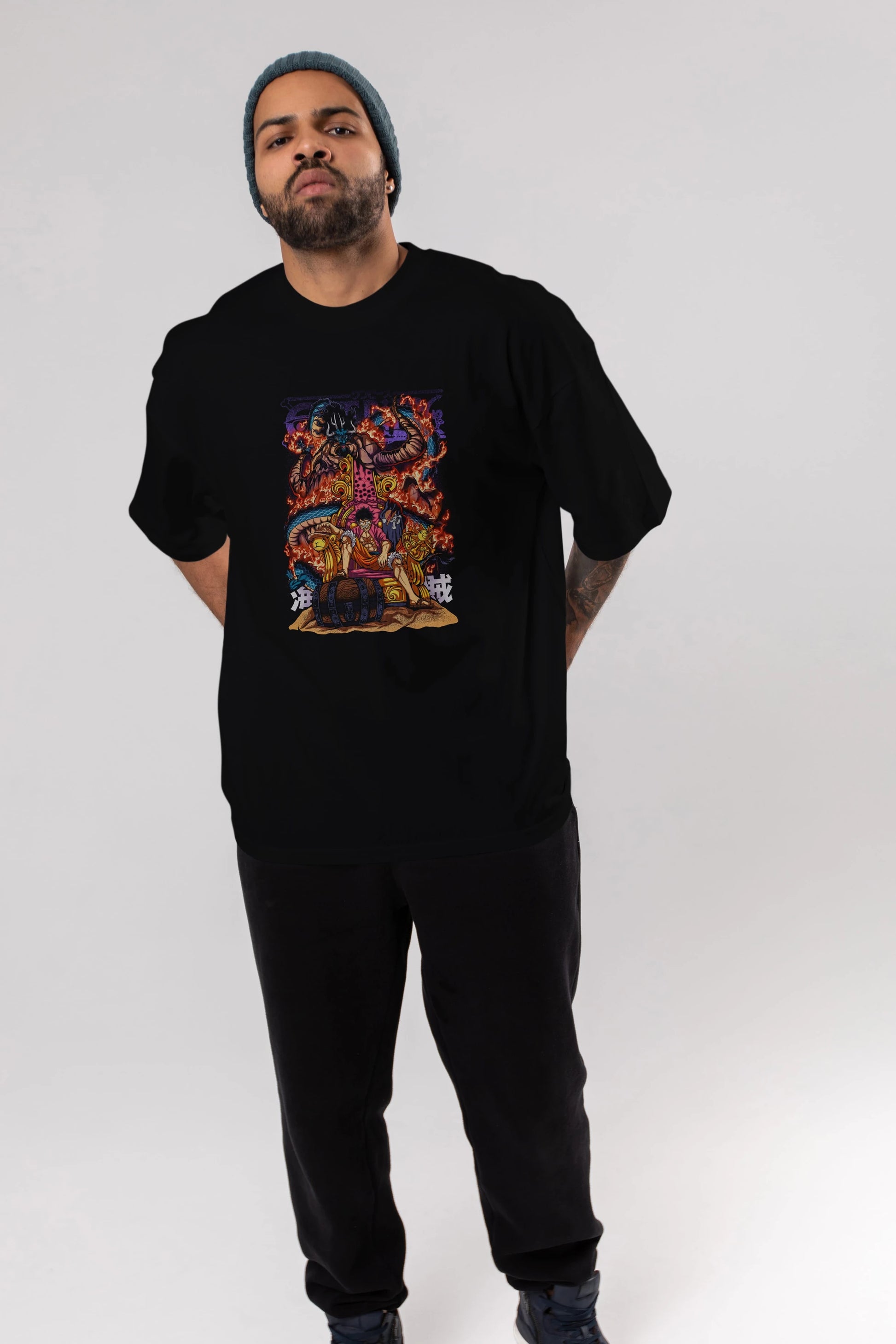 MONKEY D. LUFFY 1 Anime Ön Baskılı Oversize t-shirt %100 pamuk Erkek Kadın Unisex