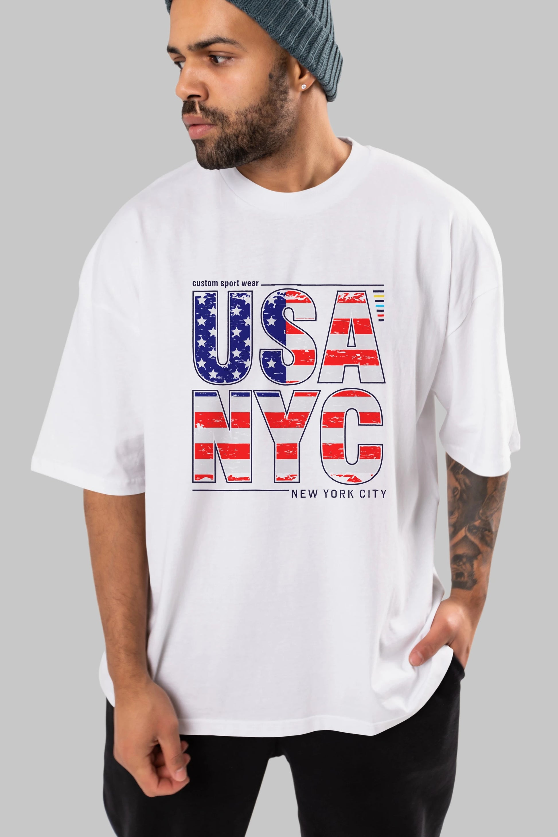 Usa NYC Ön Baskılı Oversize t-shirt Erkek Kadın Unisex