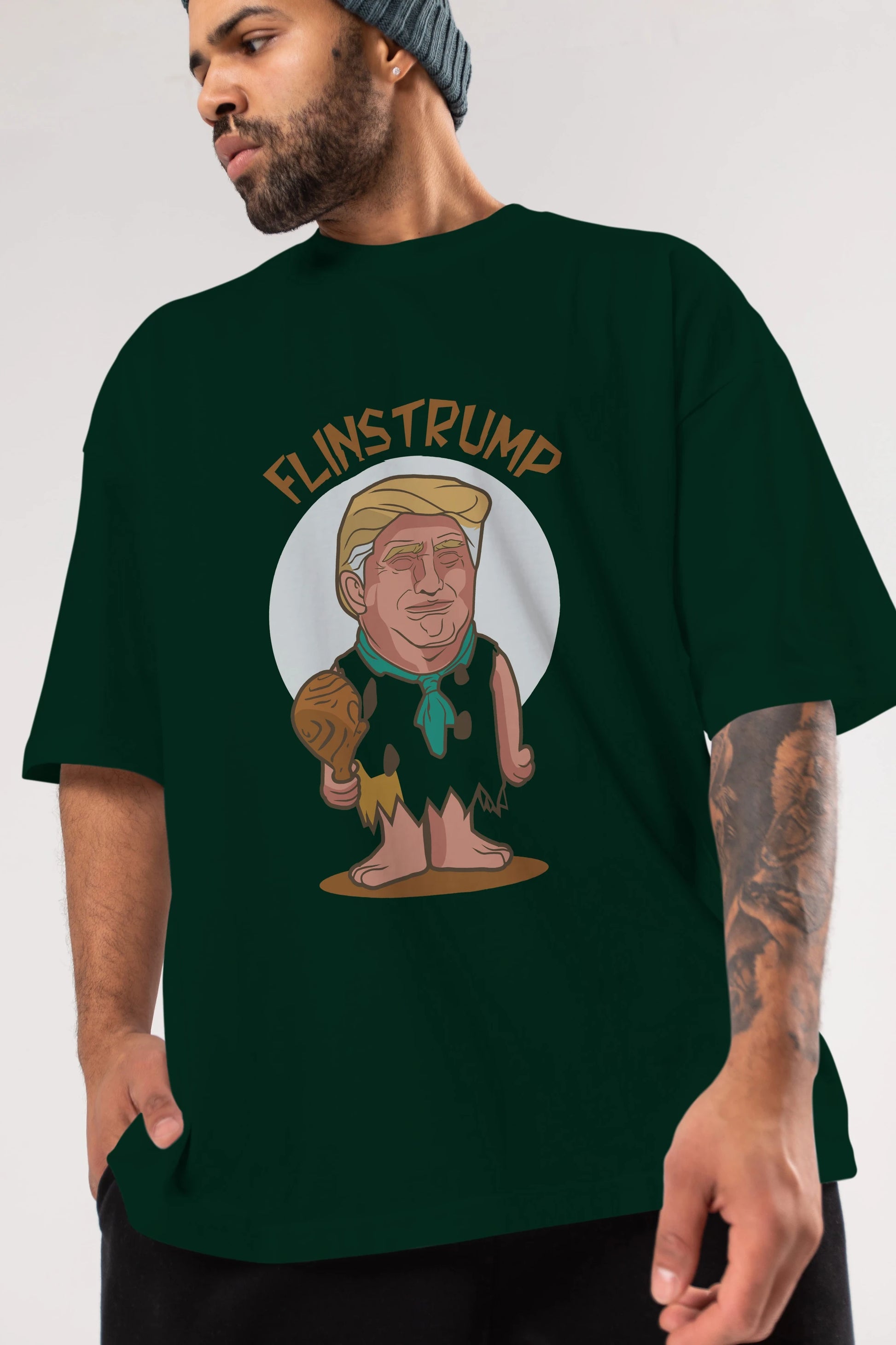 Flinstrump Ön Baskılı Oversize t-shirt Erkek Kadın Unisex %100 Pamuk tişort