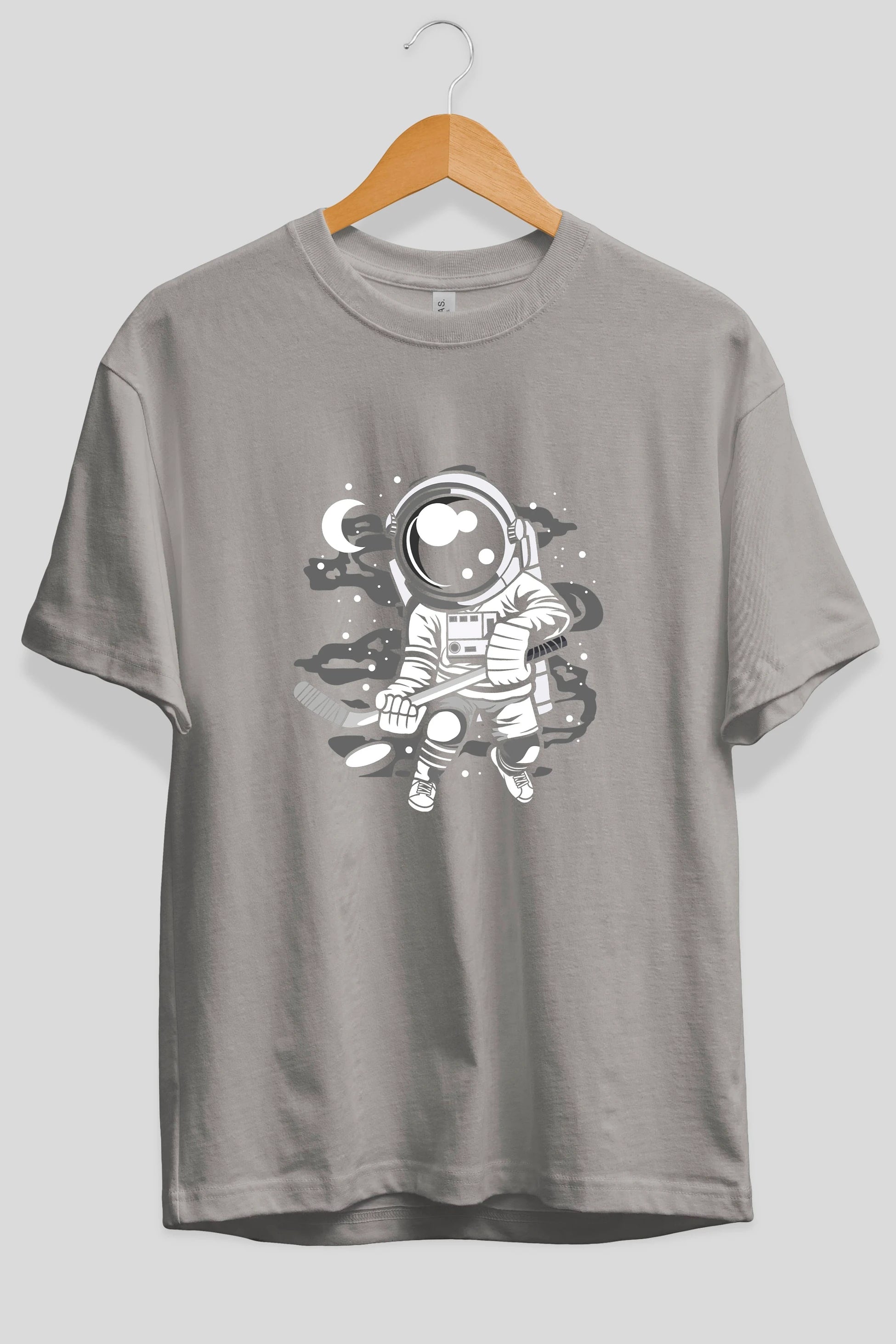 Hockey Player Astronaut Ön Baskılı Oversize t-shirt Erkek Kadın Unisex
