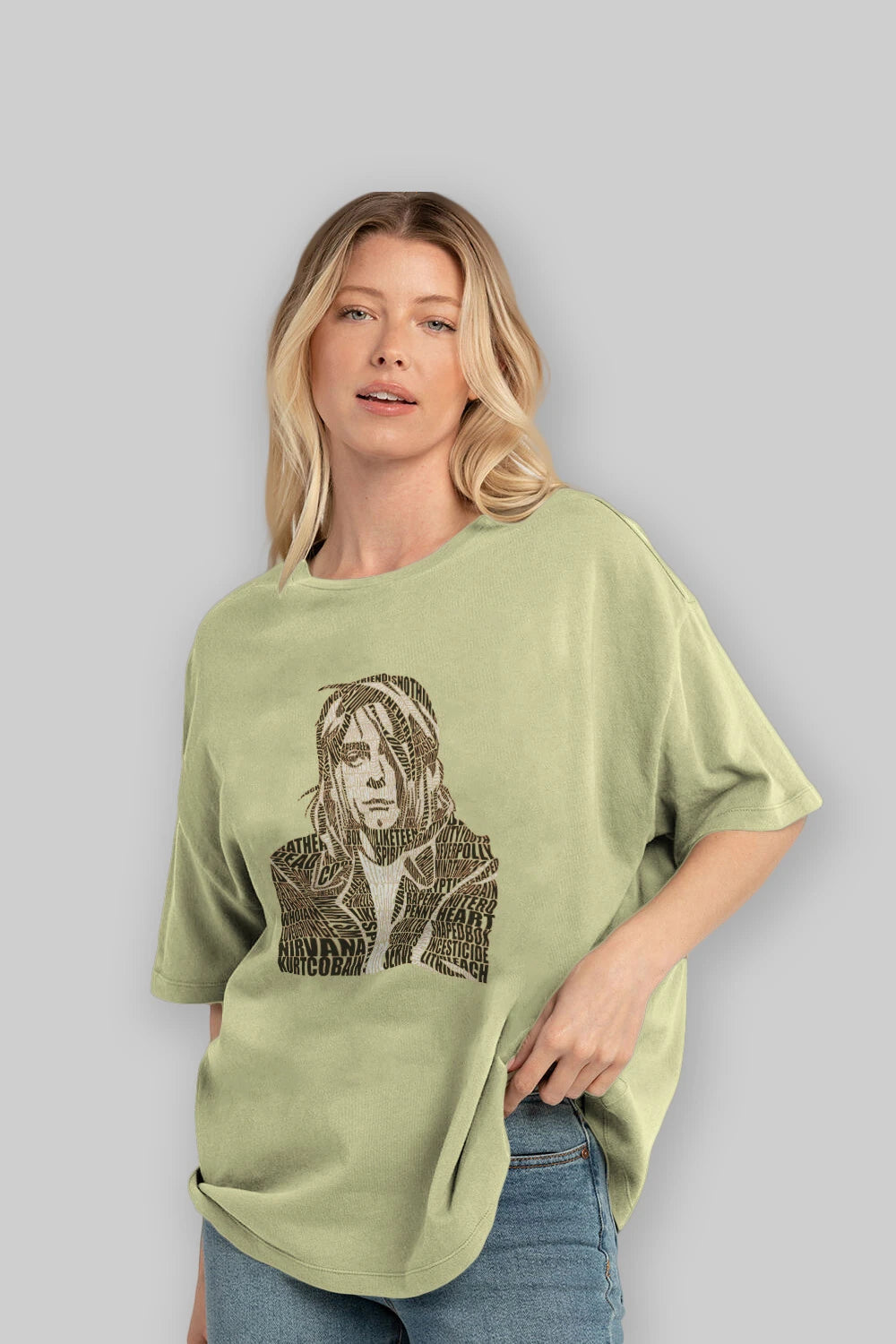 Kurt Cobain Calligram Ön Baskılı Oversize t-shirt %100 pamuk Erkek Kadın Unisex