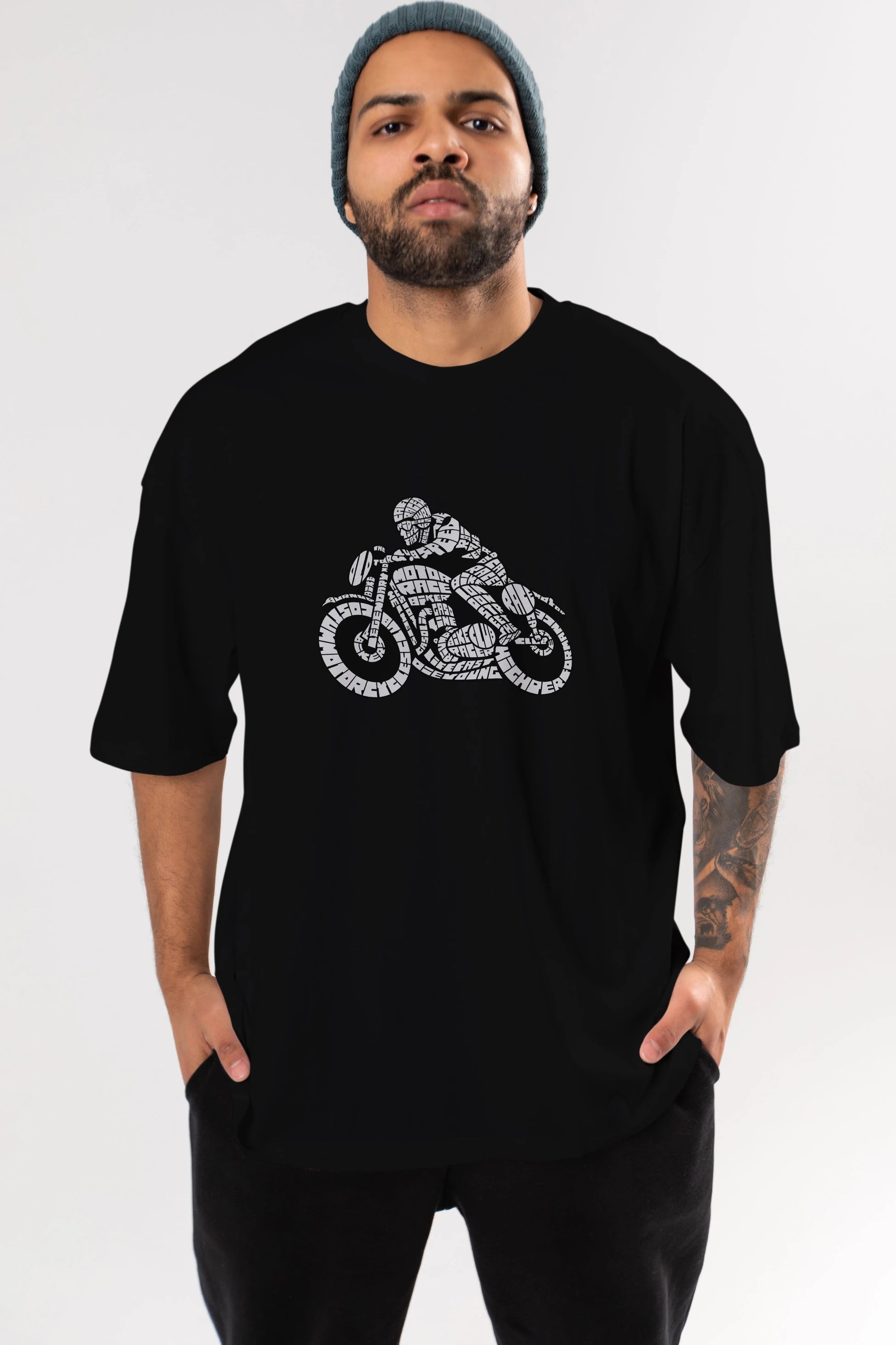 Caferacer Ön Baskılı Oversize t-shirt %100 pamuk Erkek Kadın Unisex