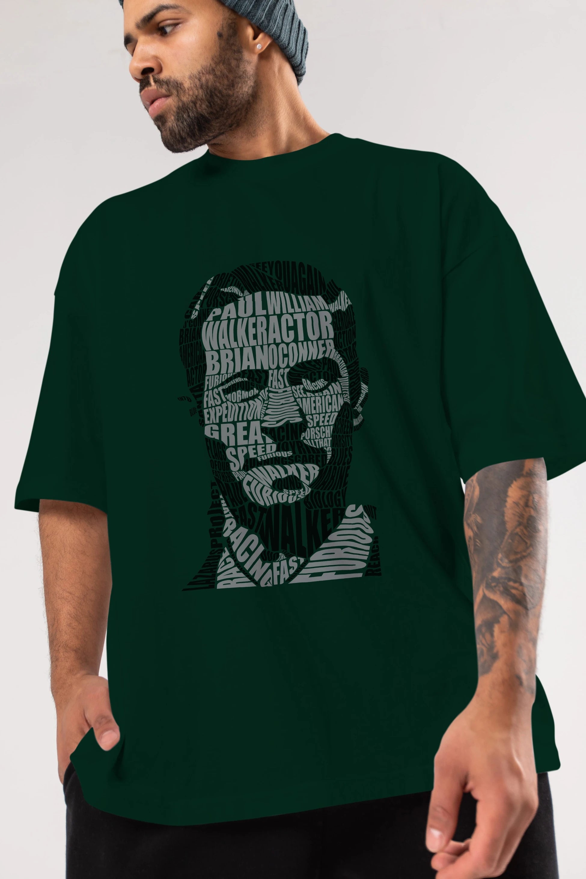 Paul Walker Calligram Ön Baskılı Oversize t-shirt %100 pamuk Erkek Kadın Unisex