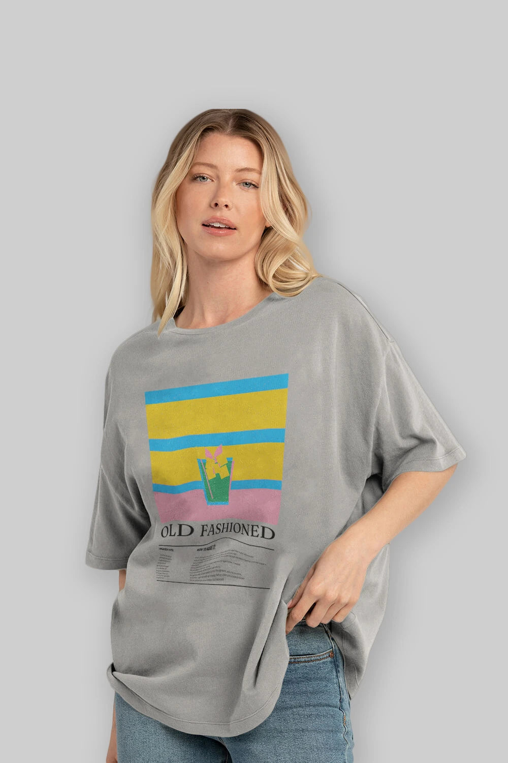 Old Fashioned Kokteyl Ön Baskılı Oversize t-shirt Erkek Kadın %100 Pamuk Bisiklet Yaka tişort