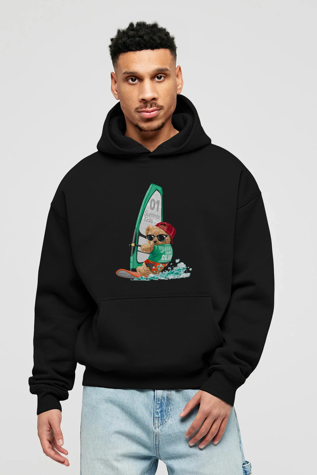 Teddy Bear Summer Tide Ön Baskılı Hoodie Oversize Kapüşonlu Sweatshirt Erkek Kadın Unisex
