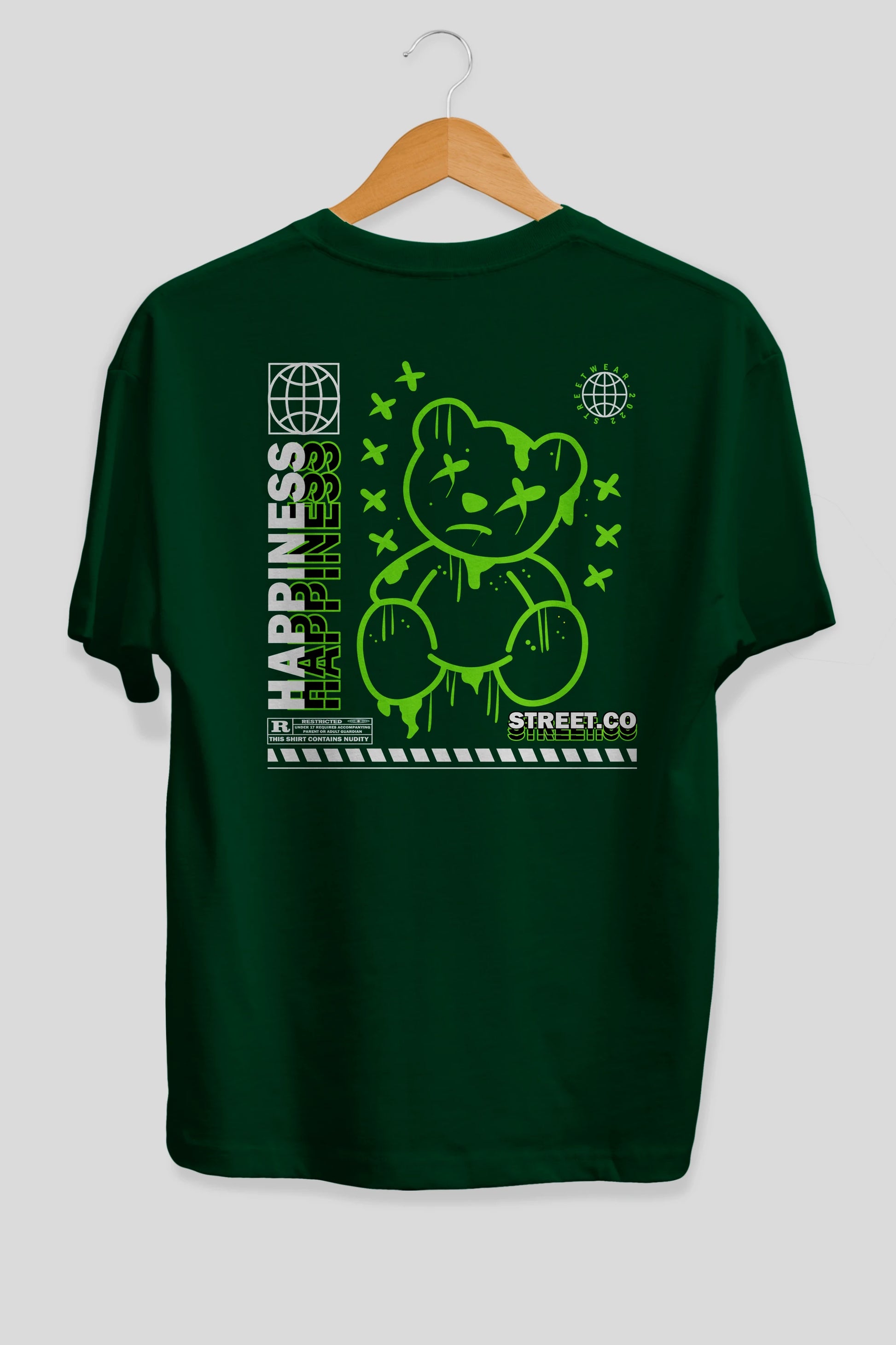 Happiness Bear 3 Arka Baskılı Oversize t-shirt Erkek Kadın Unisex