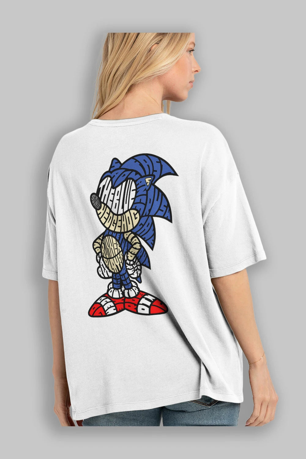 The Blue Hedgehog Arka Baskılı Oversize t-shirt %100 pamuk Erkek Kadın Unisex
