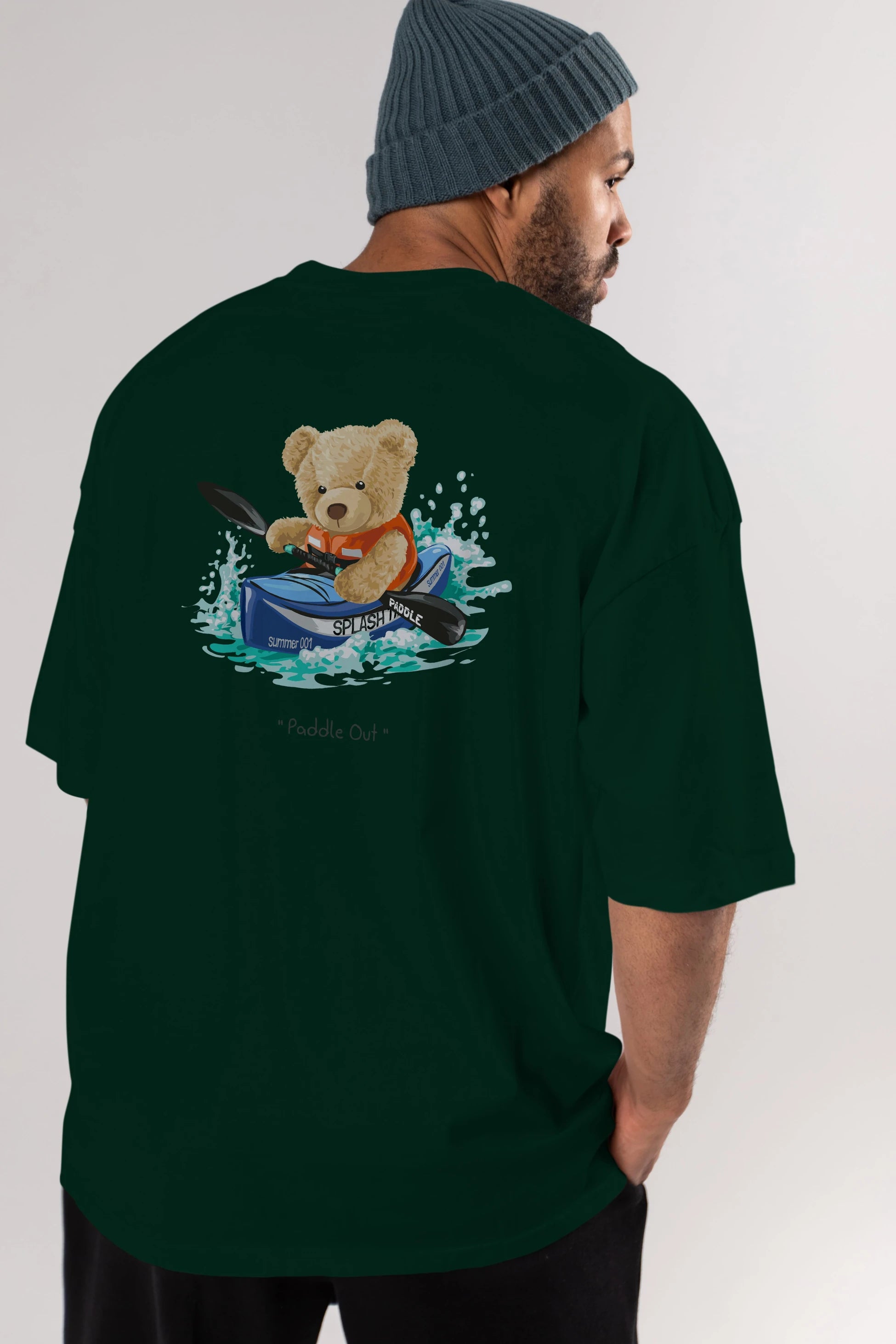 Teddy Bear Paddle Out Arka Baskılı Oversize t-shirt Erkek Kadın Unisex %100 Pamuk