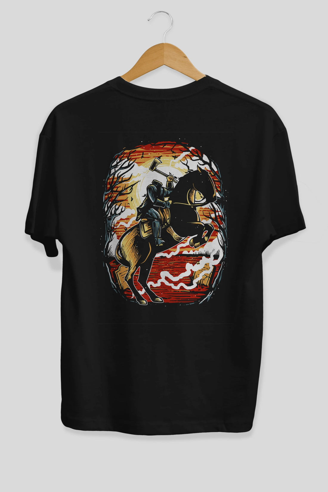 Headless Horseman Arka Baskılı Oversize t-shirt Erkek Kadın Unisex %100 Pamuk
